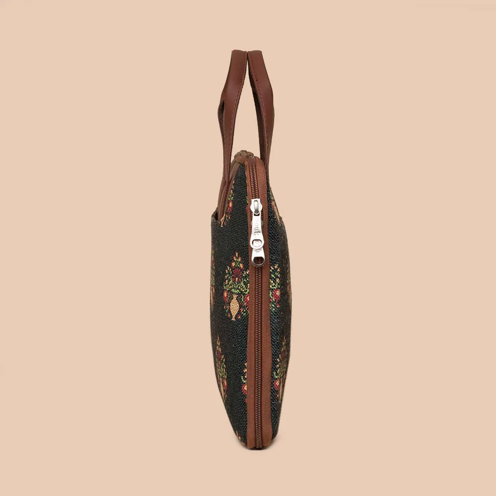 Royal Green Mogra Print L-Zippered Laptop Sleeve - Image 8