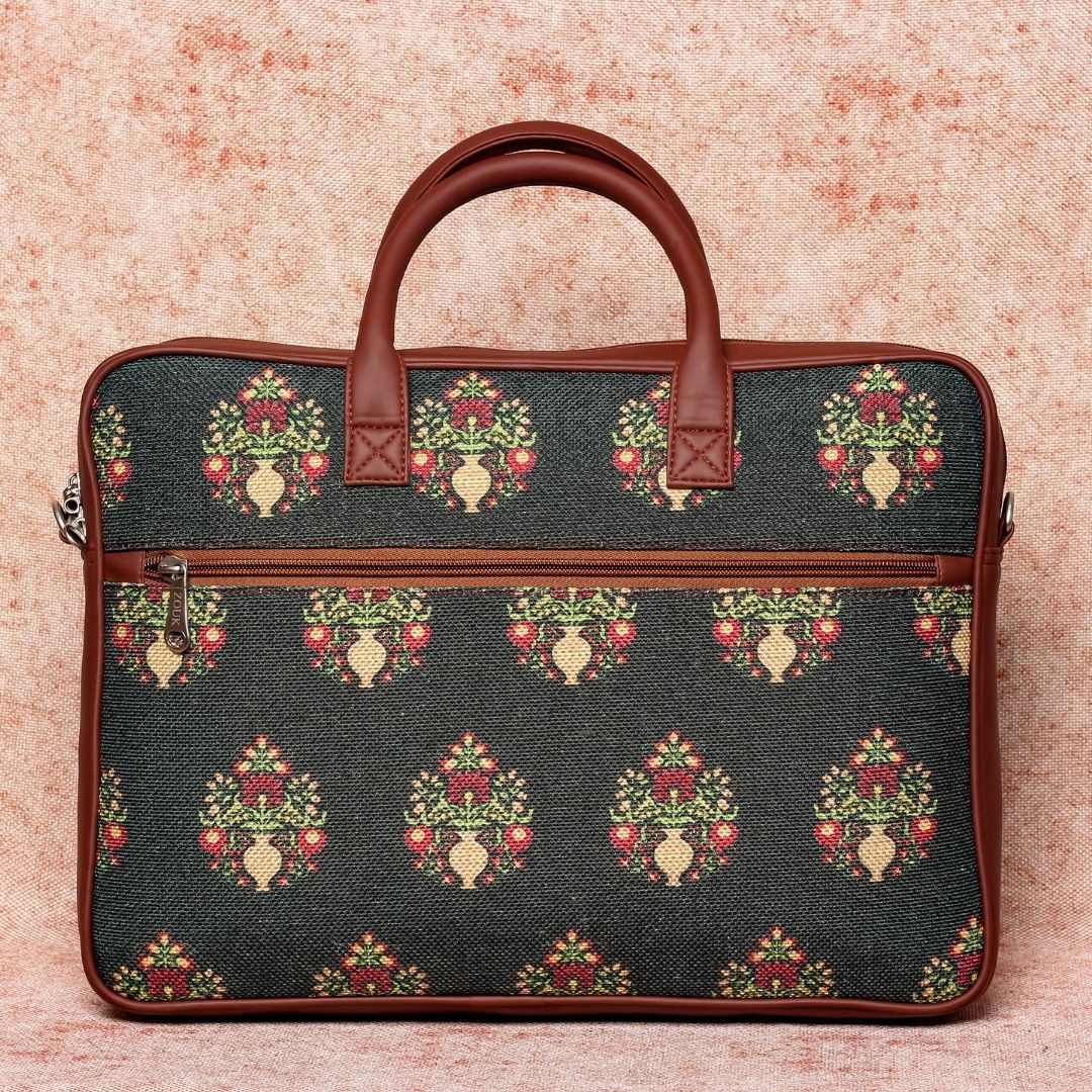 Royal Green Mogra Print Laptop Bag - Image 8