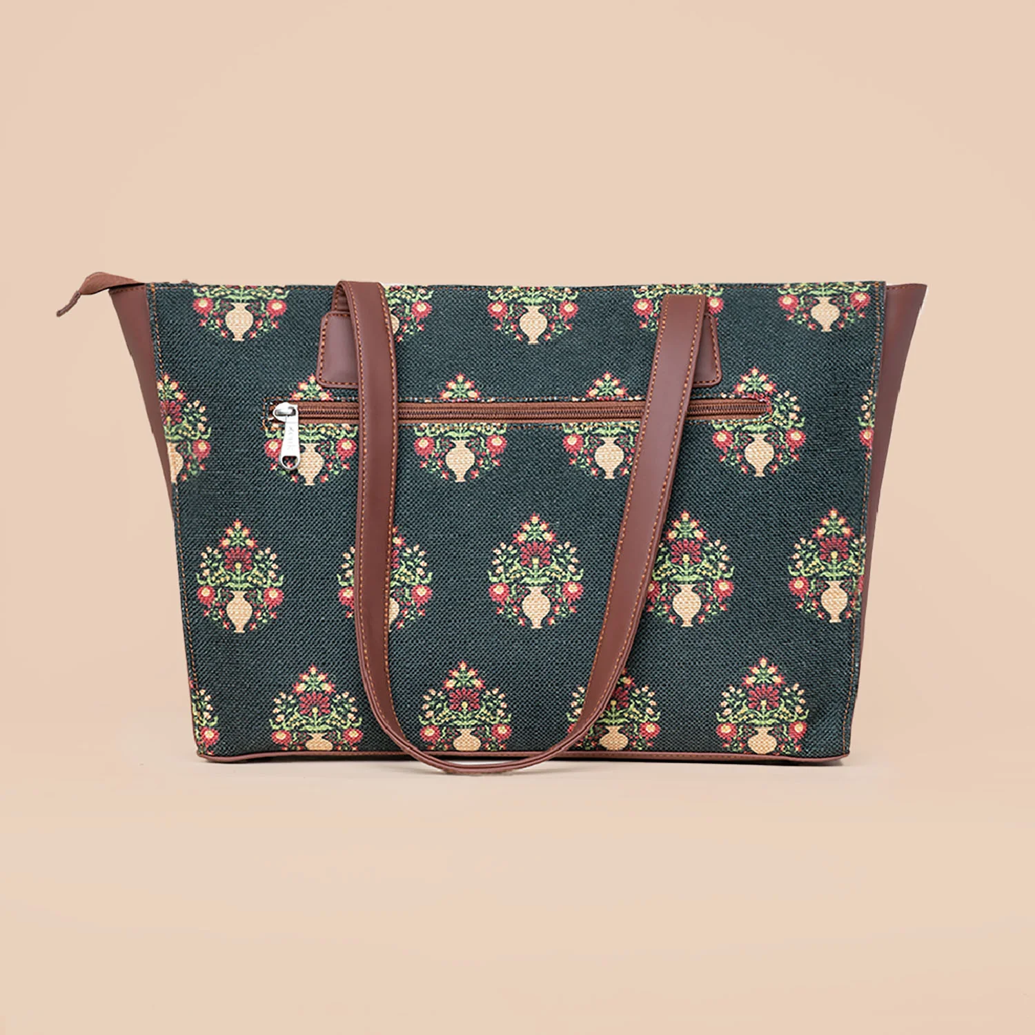 Royal Green Mogra Print Office Tote Bag - Image 3