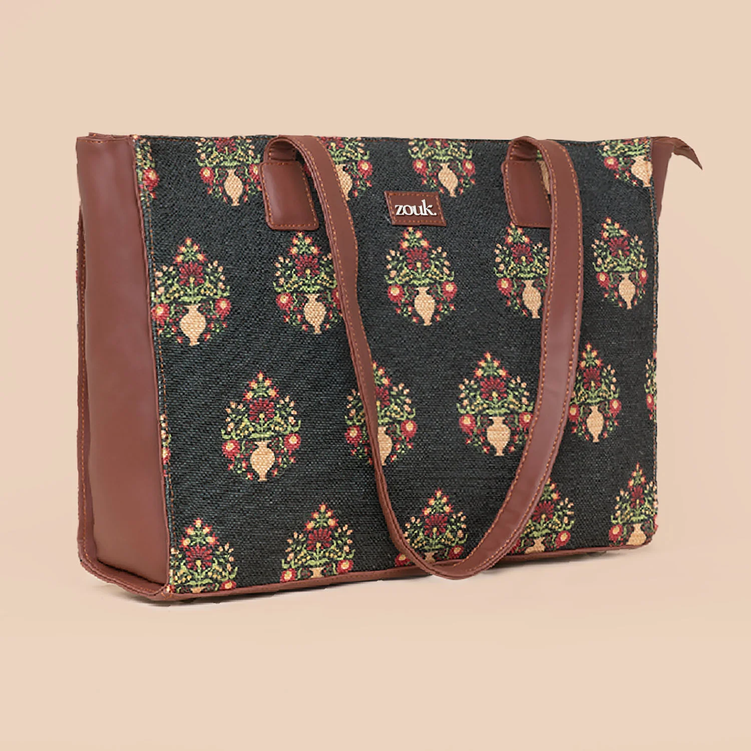 Royal Green Mogra Print Office Tote Bag - Image 4