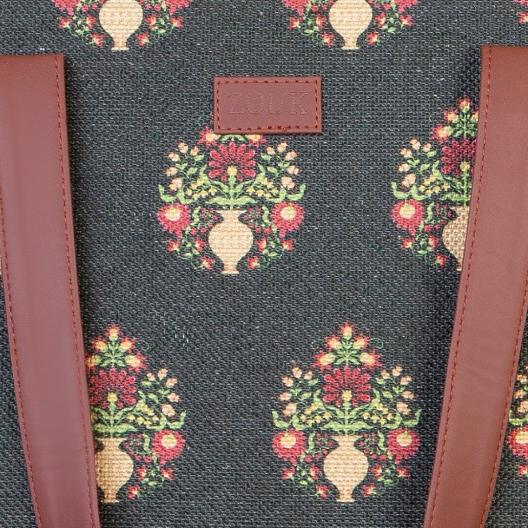 Royal Green Mogra Print Side Tote Bag - Image 6