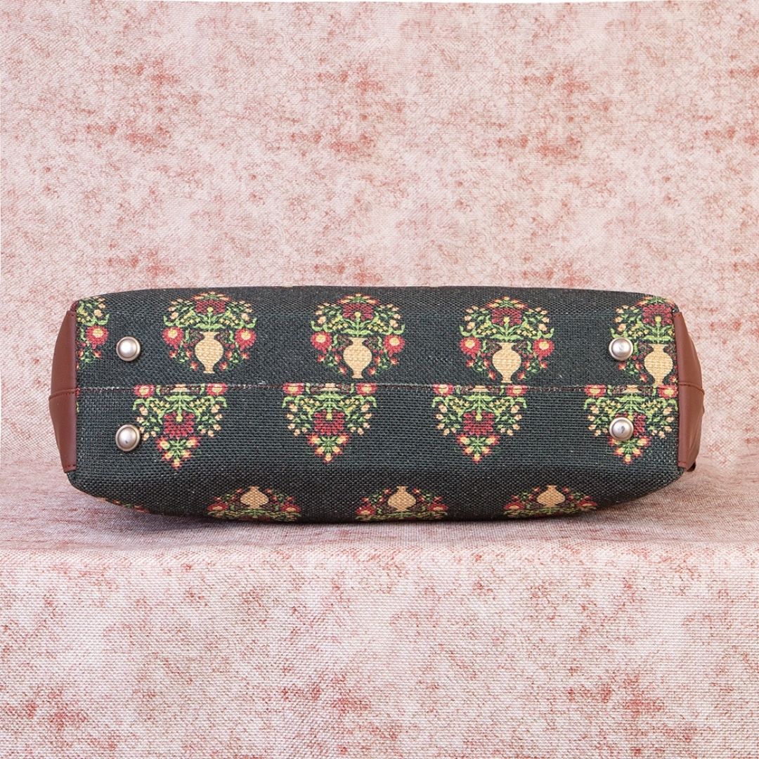 Royal Green Mogra Print Side Tote Bag - Image 7