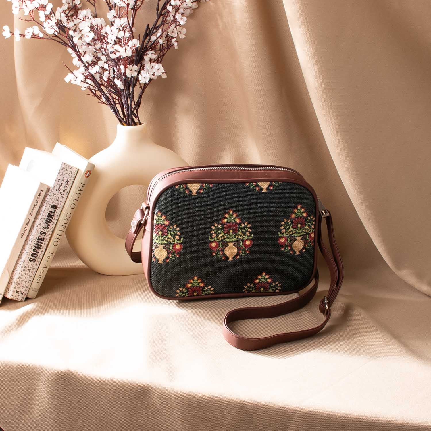 Royal Green Mogra Print Sling Bag - Image 2