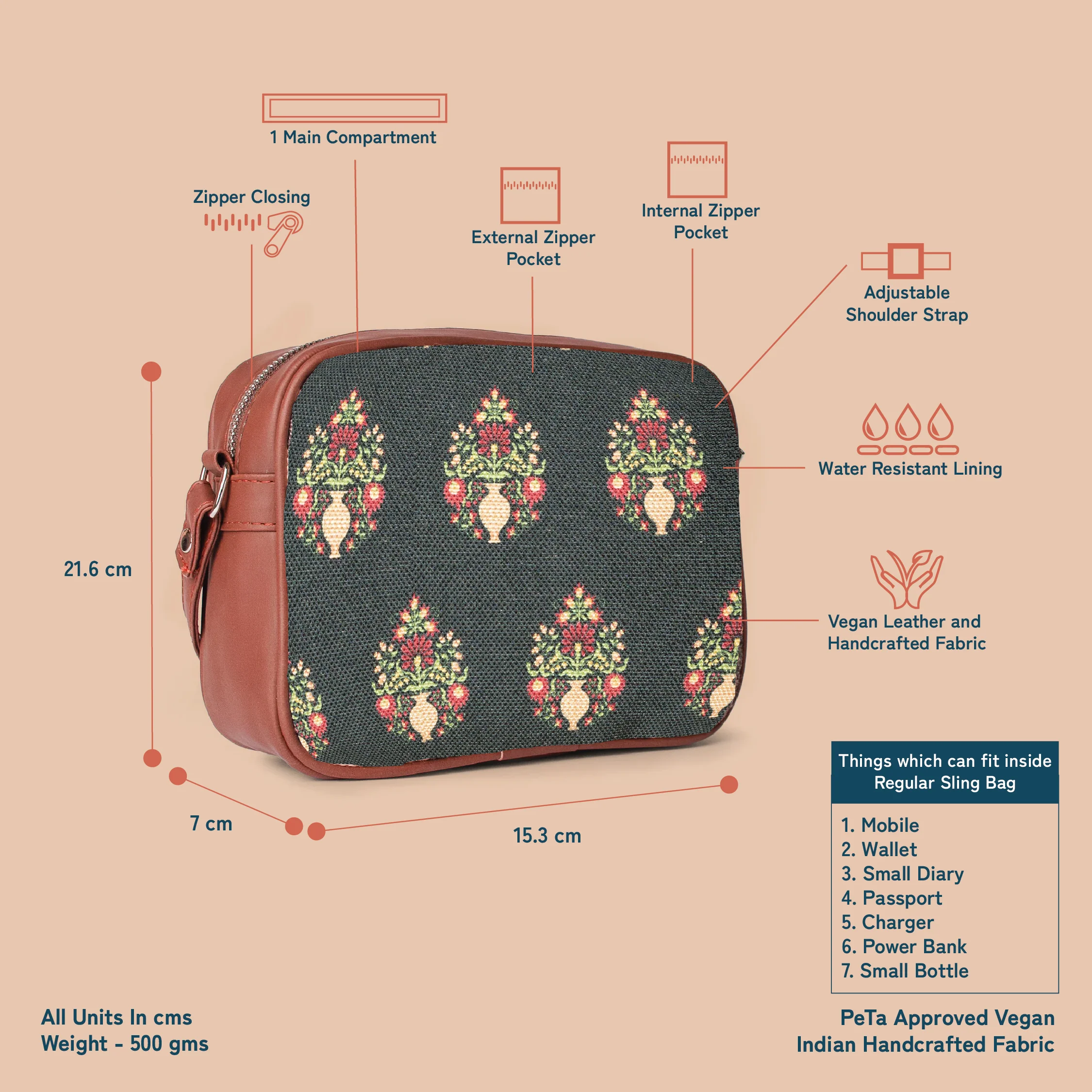 Royal Green Mogra Print Sling Bag - Image 5