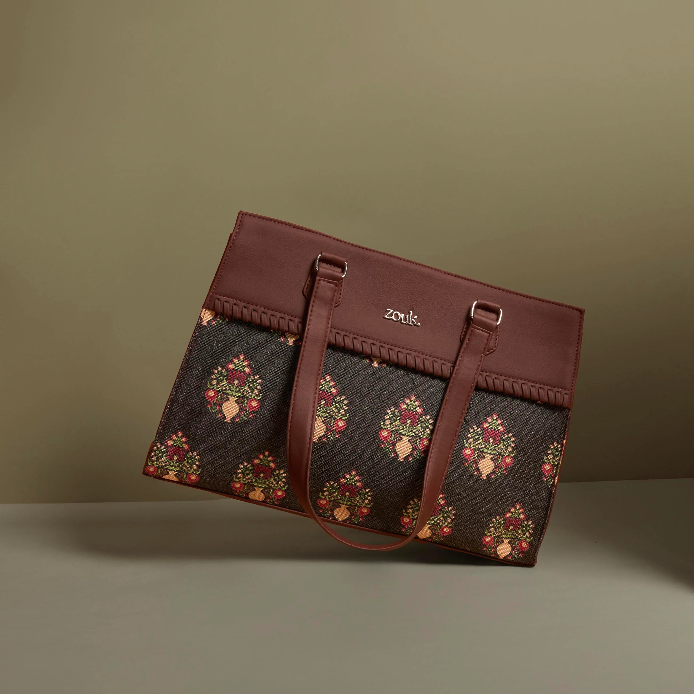 Royal Green Mogra Print Statement Business Bag