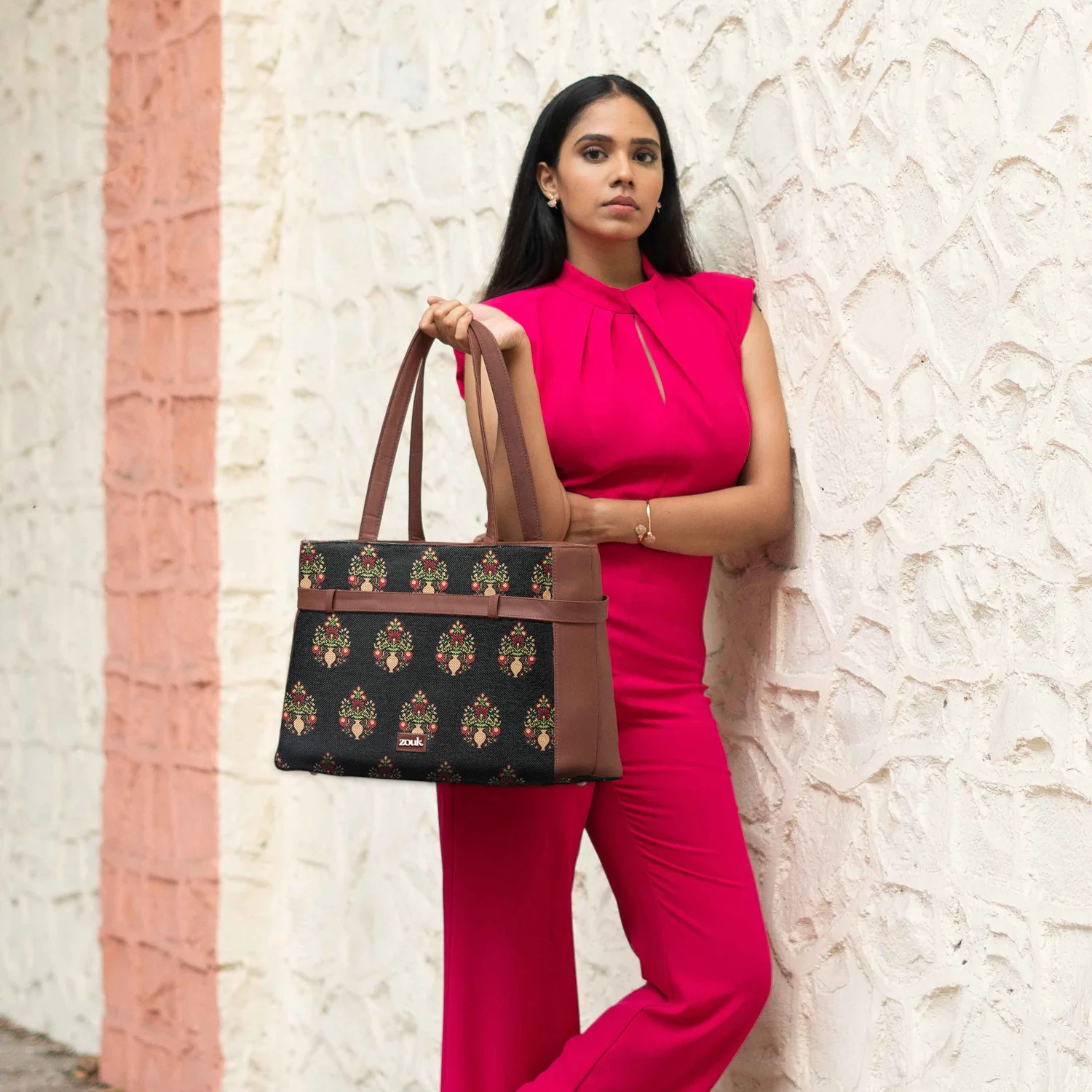 Royal Green Mogra Print Statement Office Bag - Image 2