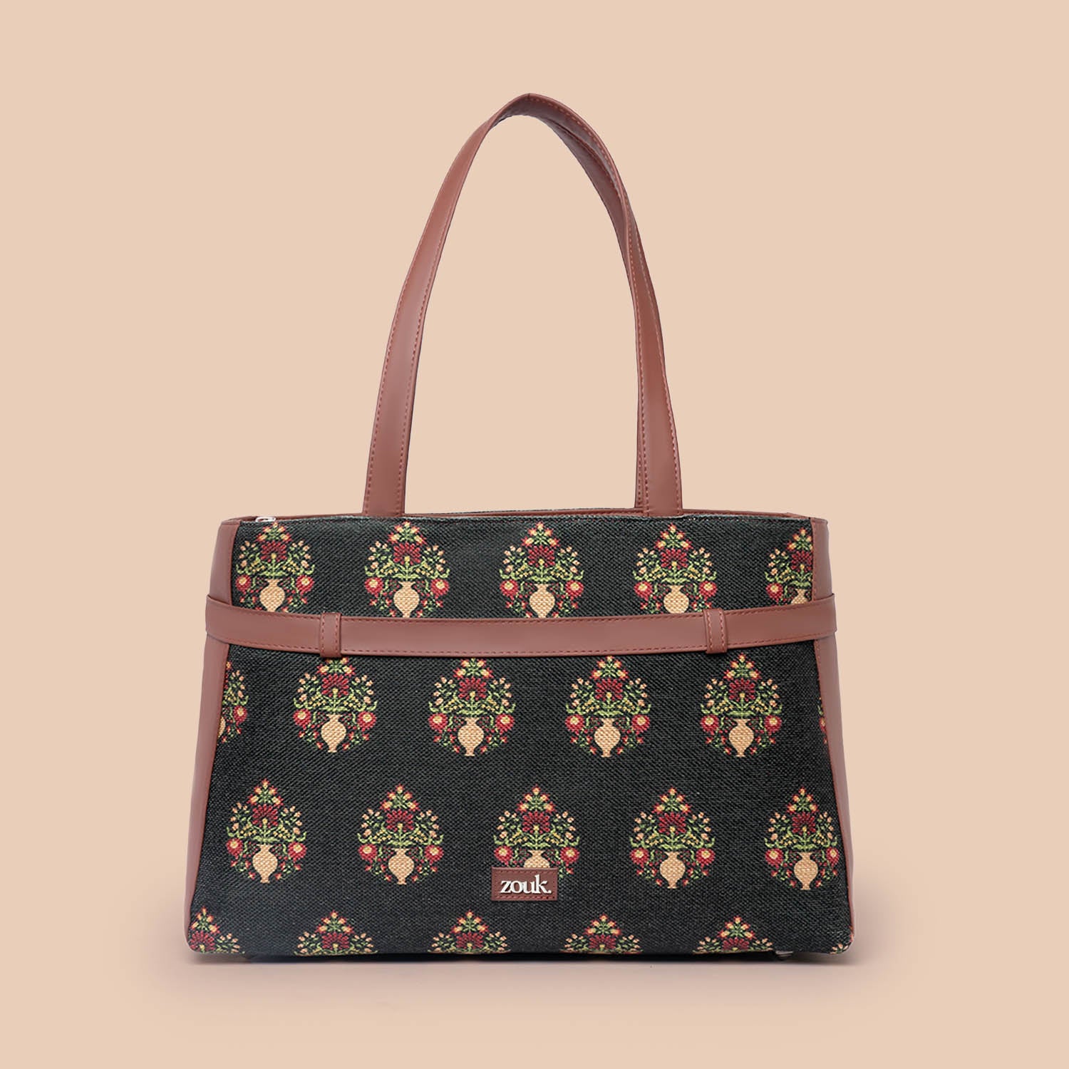 Royal Green Mogra Print Statement Office Bag - Image 3
