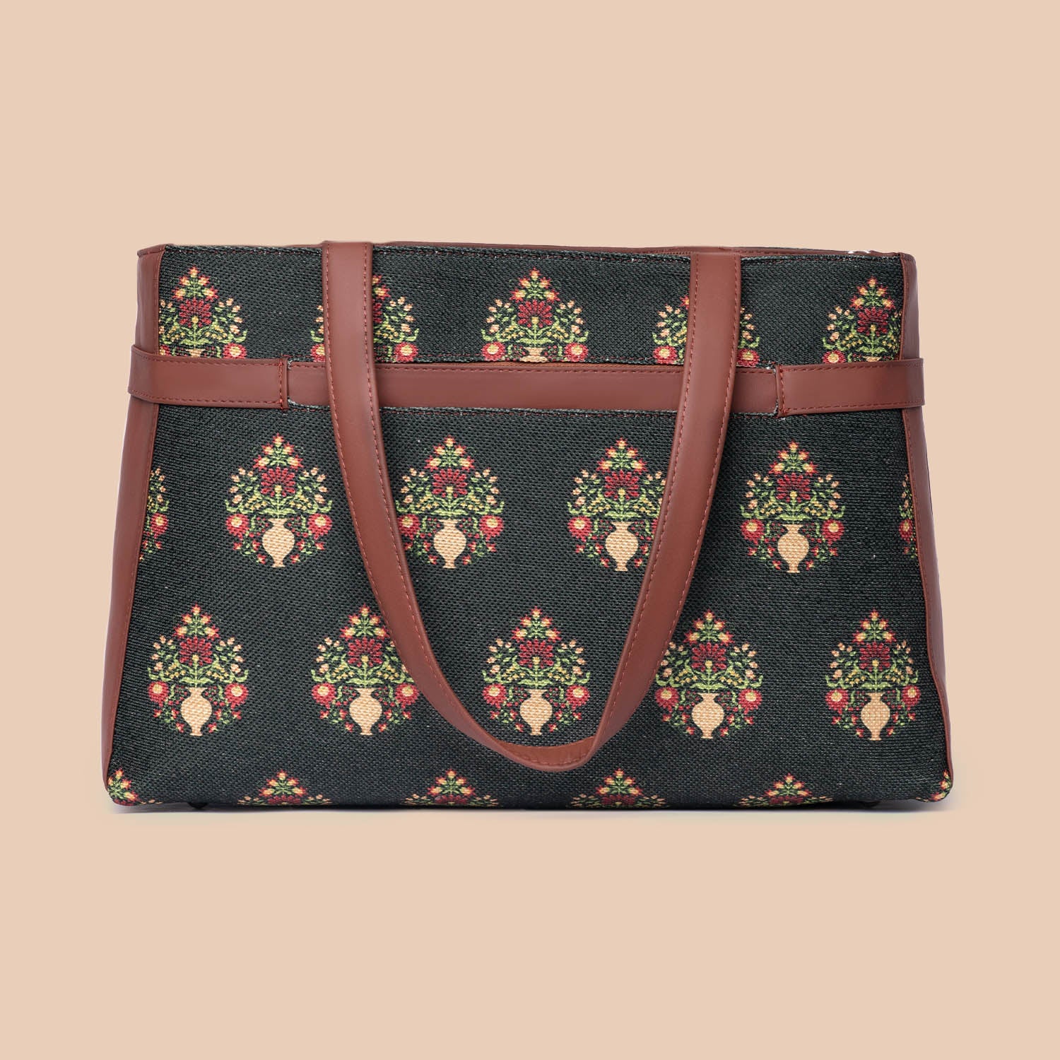 Royal Green Mogra Print Statement Office Bag - Image 4