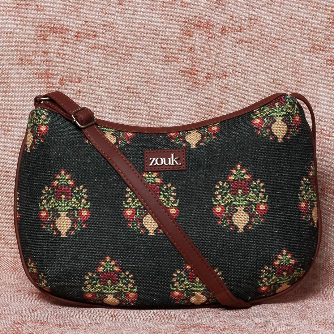 Royal Green Mogra Print Structured Shoulder Bag - Image 3