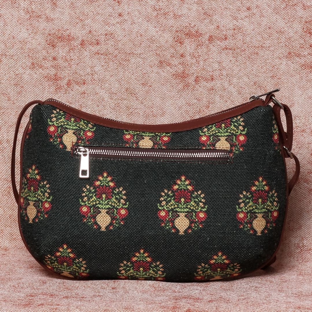 Royal Green Mogra Print Structured Shoulder Bag - Image 4
