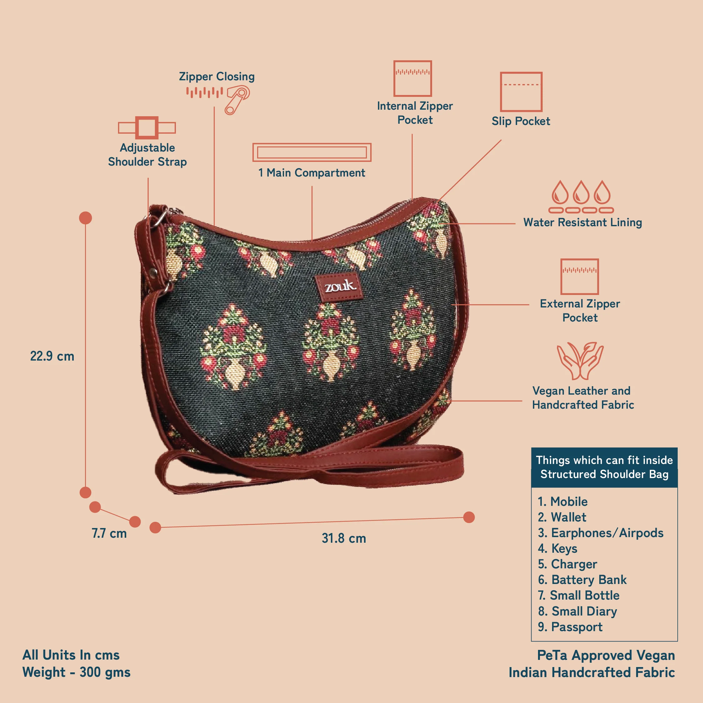 Royal Green Mogra Print Structured Shoulder Bag - Image 7