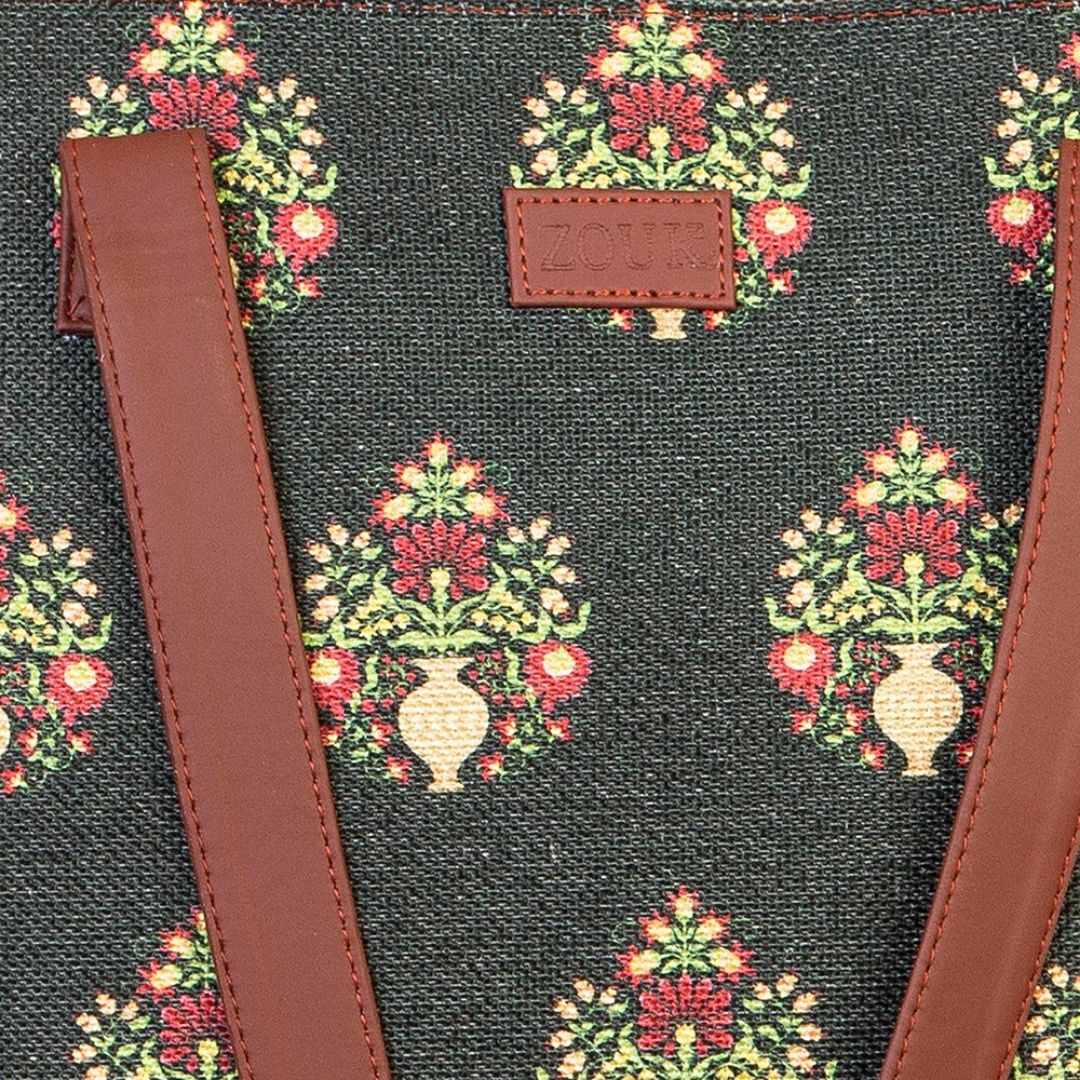 Royal Green Mogra Print Shoulder Tote Bag - Image 6