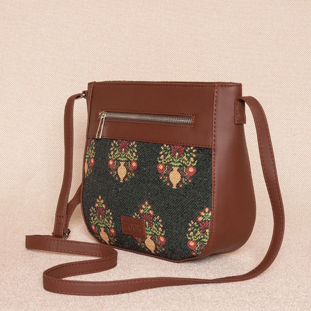 Royal Green Mogra Print U-Shaped Sling Bag - Image 2