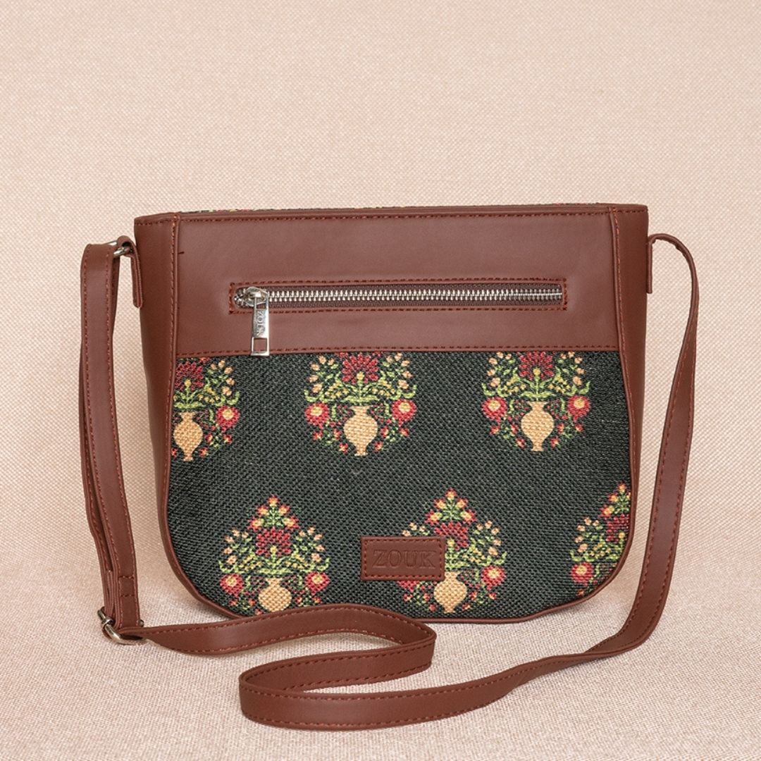 Royal Green Mogra Print U-Shaped Sling Bag - Image 4