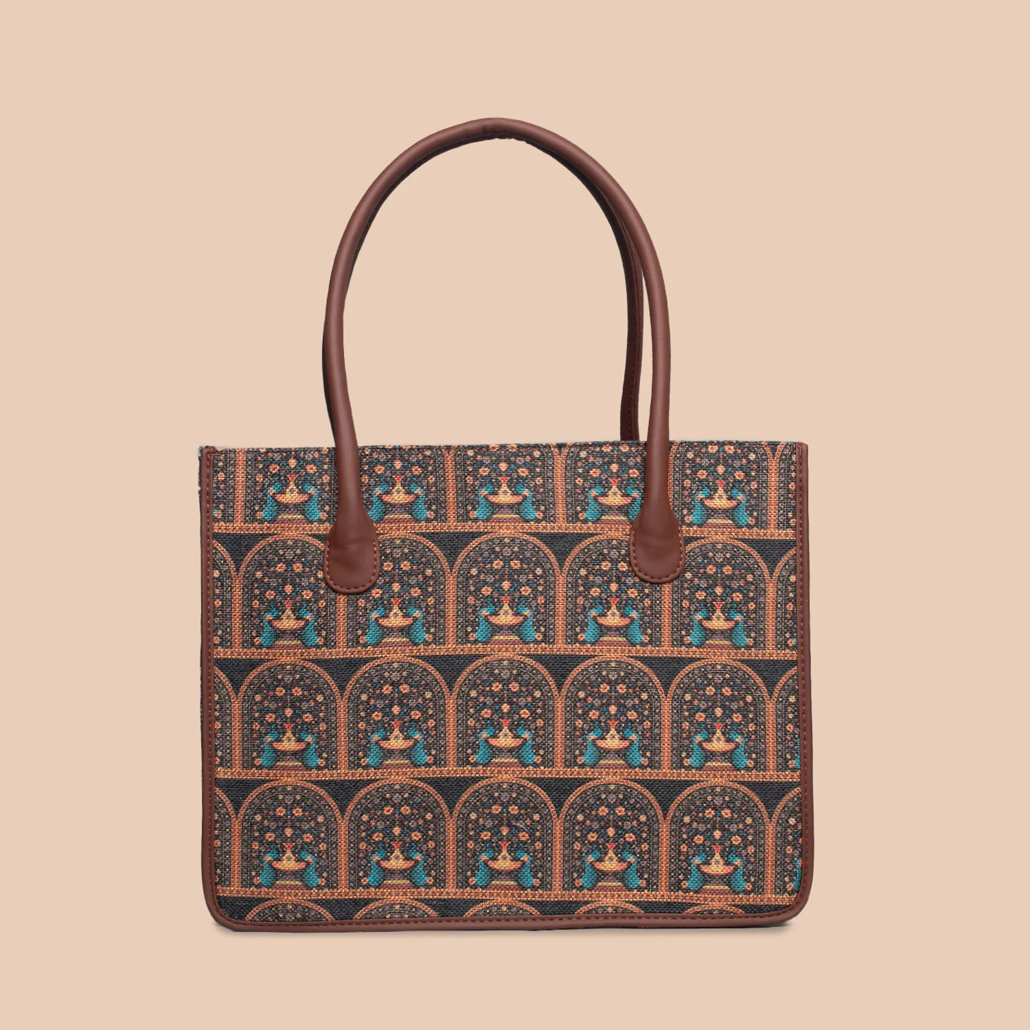 Royal Indian Peacock Motif Book Tote - Image 4