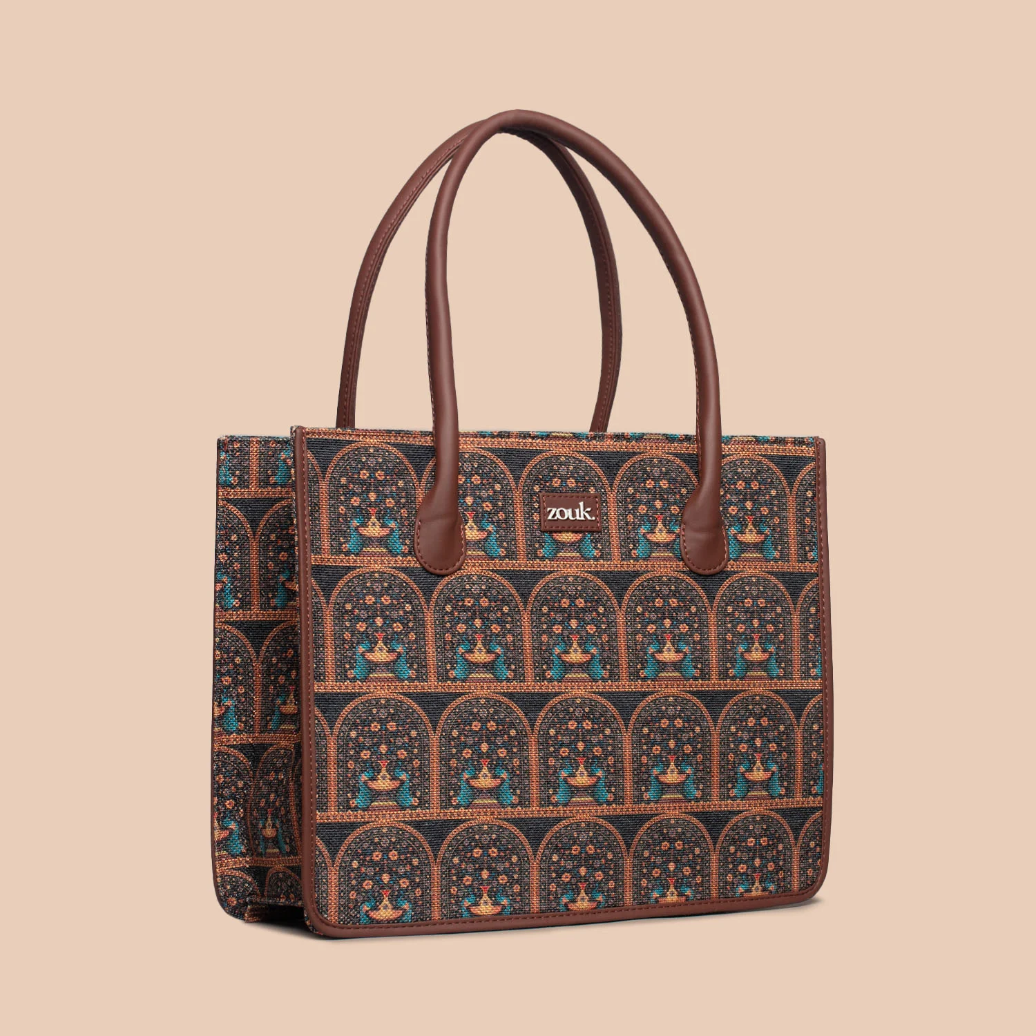 Royal Indian Peacock Motif Book Tote - Image 5