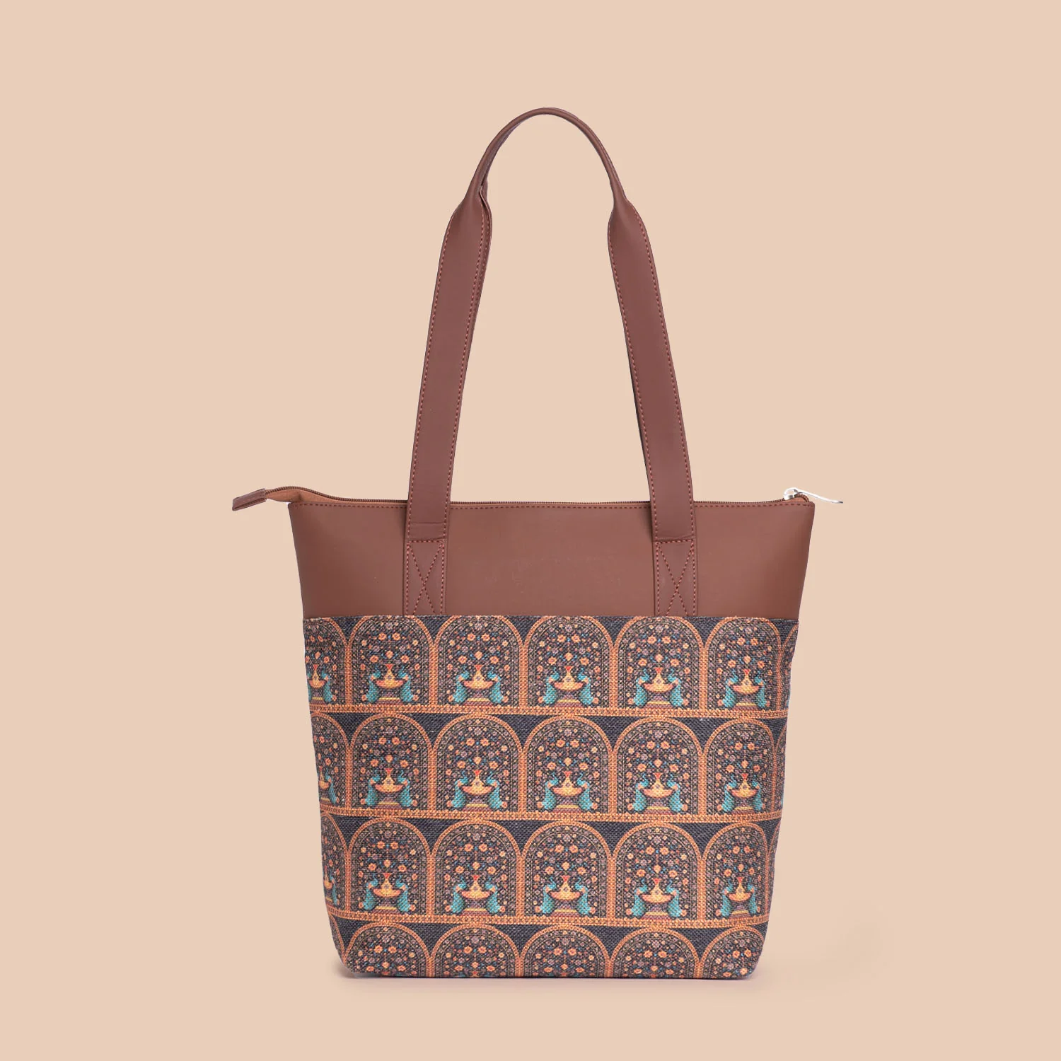 Royal Indian Peacock Motif Everyday Tote Bag - Image 4