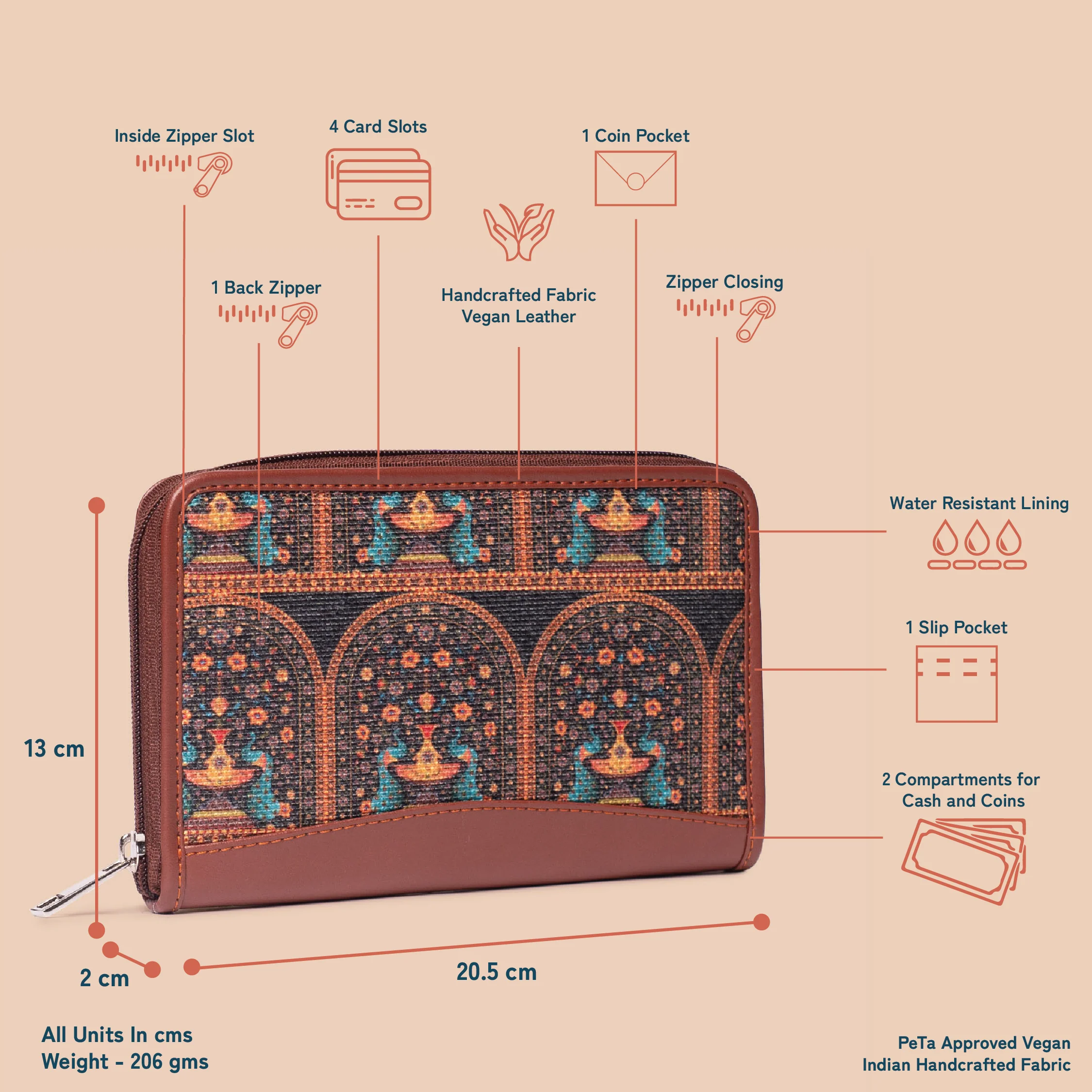 Royal Indian Peacock Motif Everyday Tote Bag & Chain Wallet Combo - Image 6