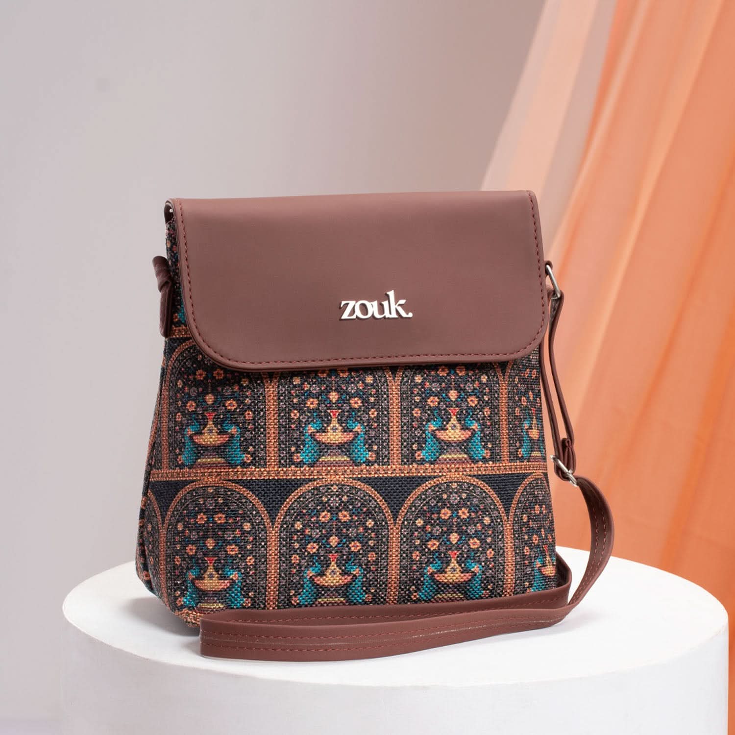 Royal Indian Peacock Motif Flap Sling Bag - Image 2