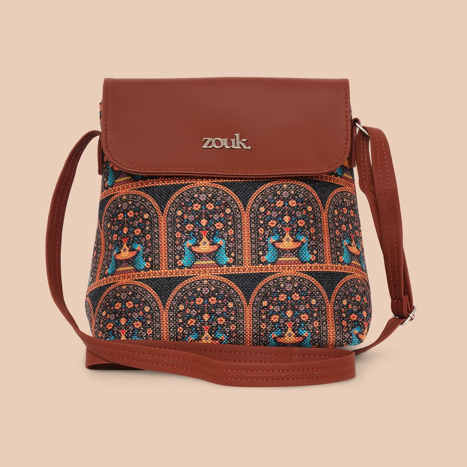 Royal Indian Peacock Motif Flap Sling Bag - Image 3