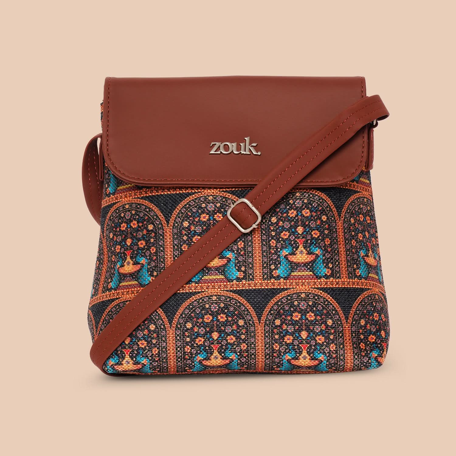 Royal Indian Peacock Motif Flap Sling Bag - Image 4