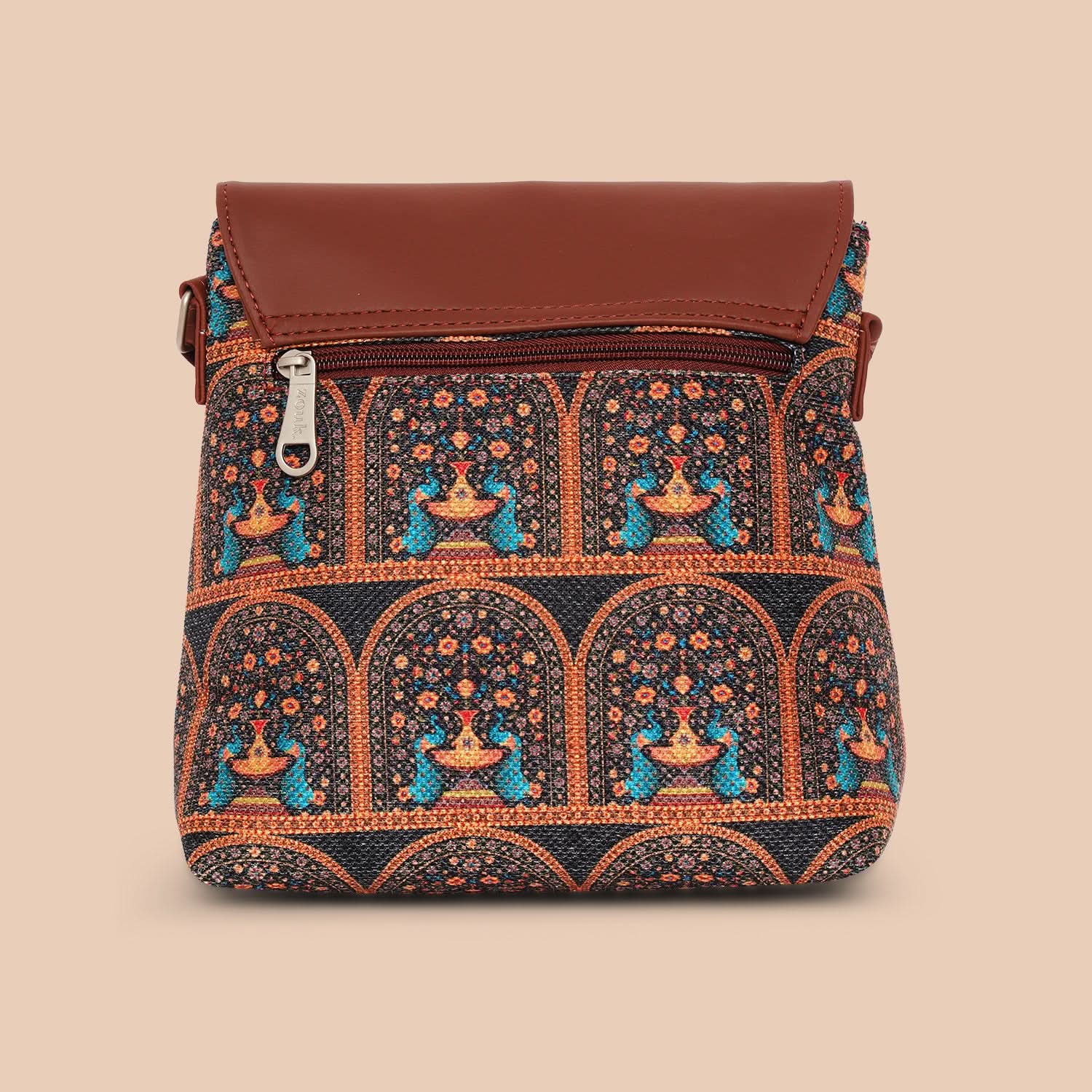 Royal Indian Peacock Motif Flap Sling Bag - Image 5