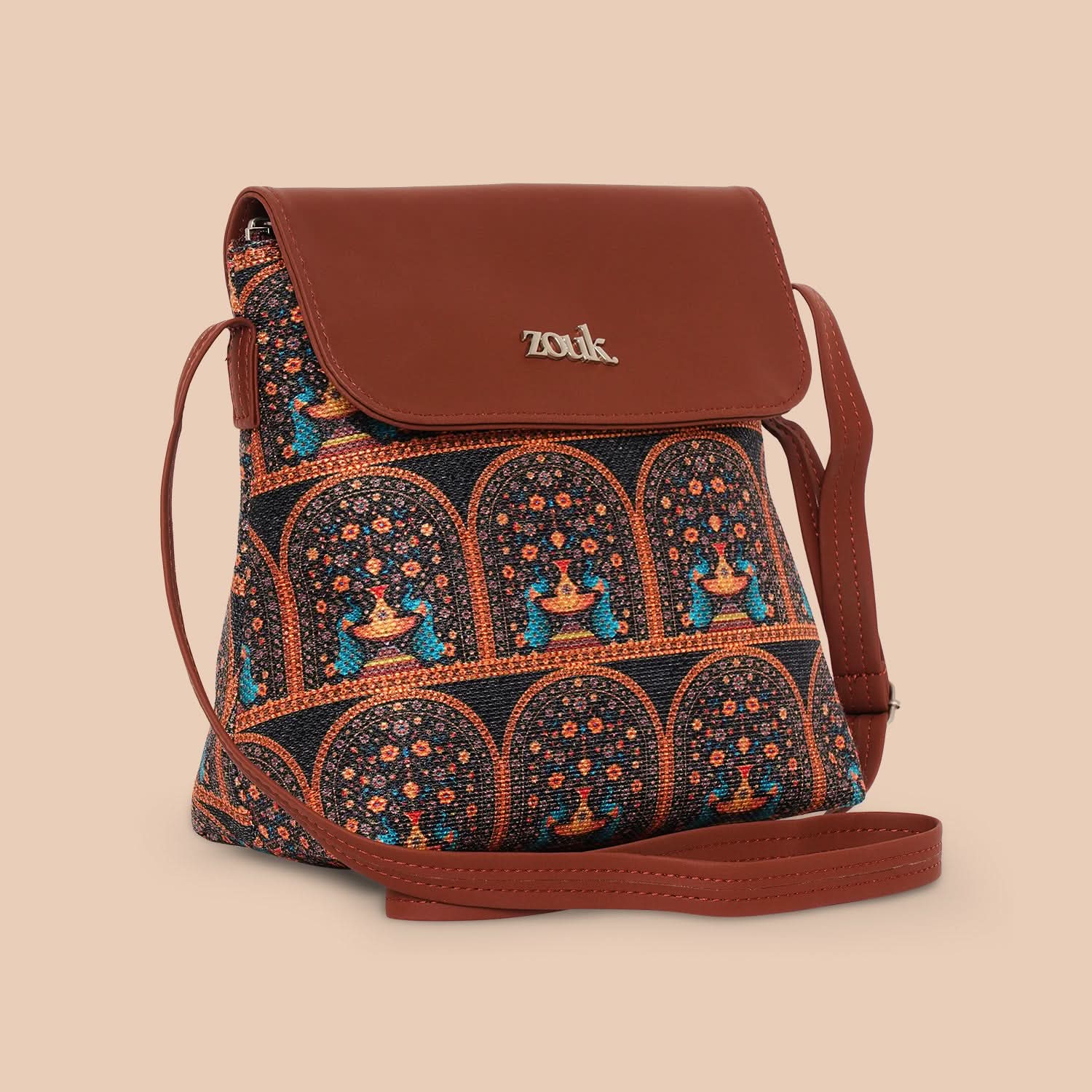Royal Indian Peacock Motif Flap Sling Bag - Image 6