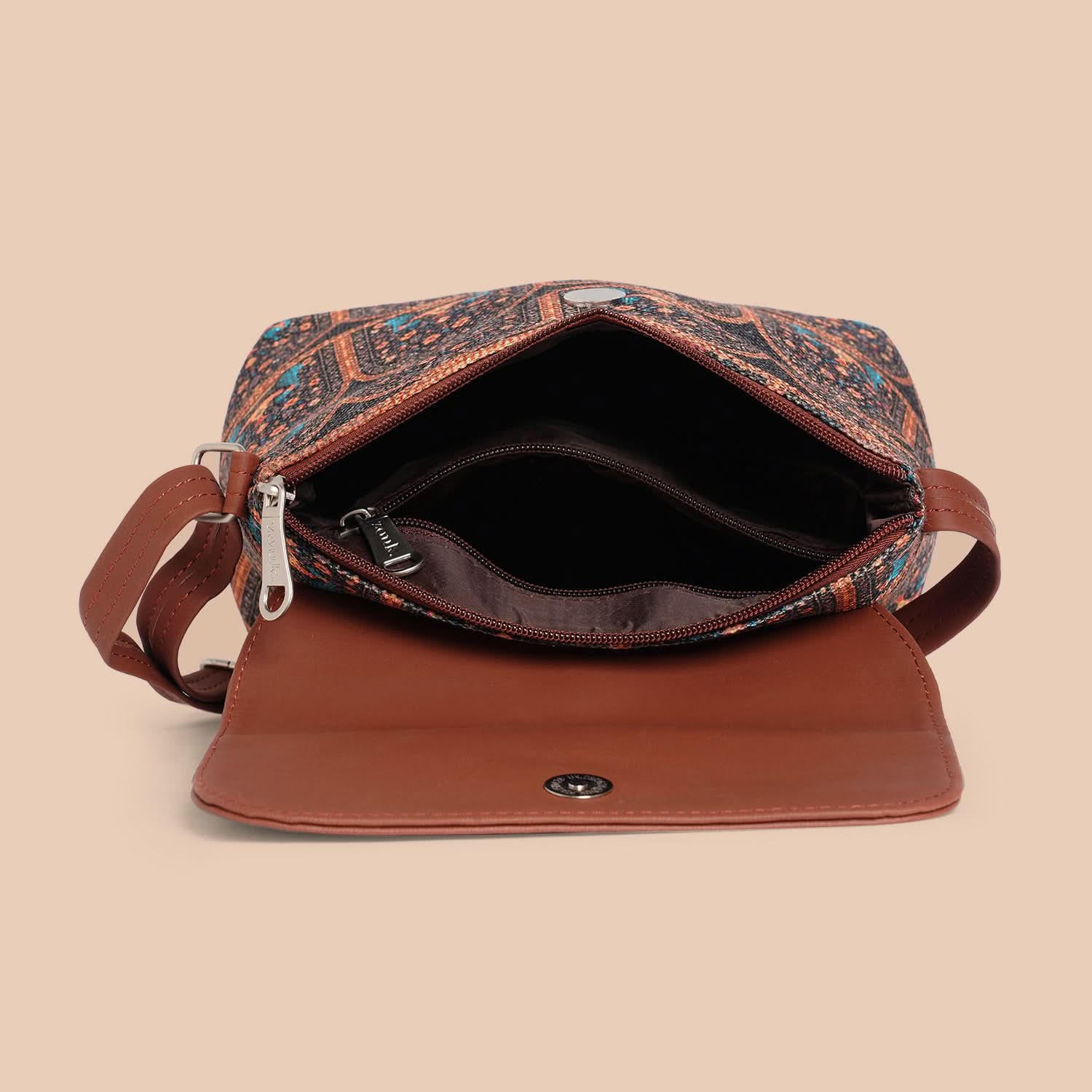 Royal Indian Peacock Motif Flap Sling Bag - Image 7