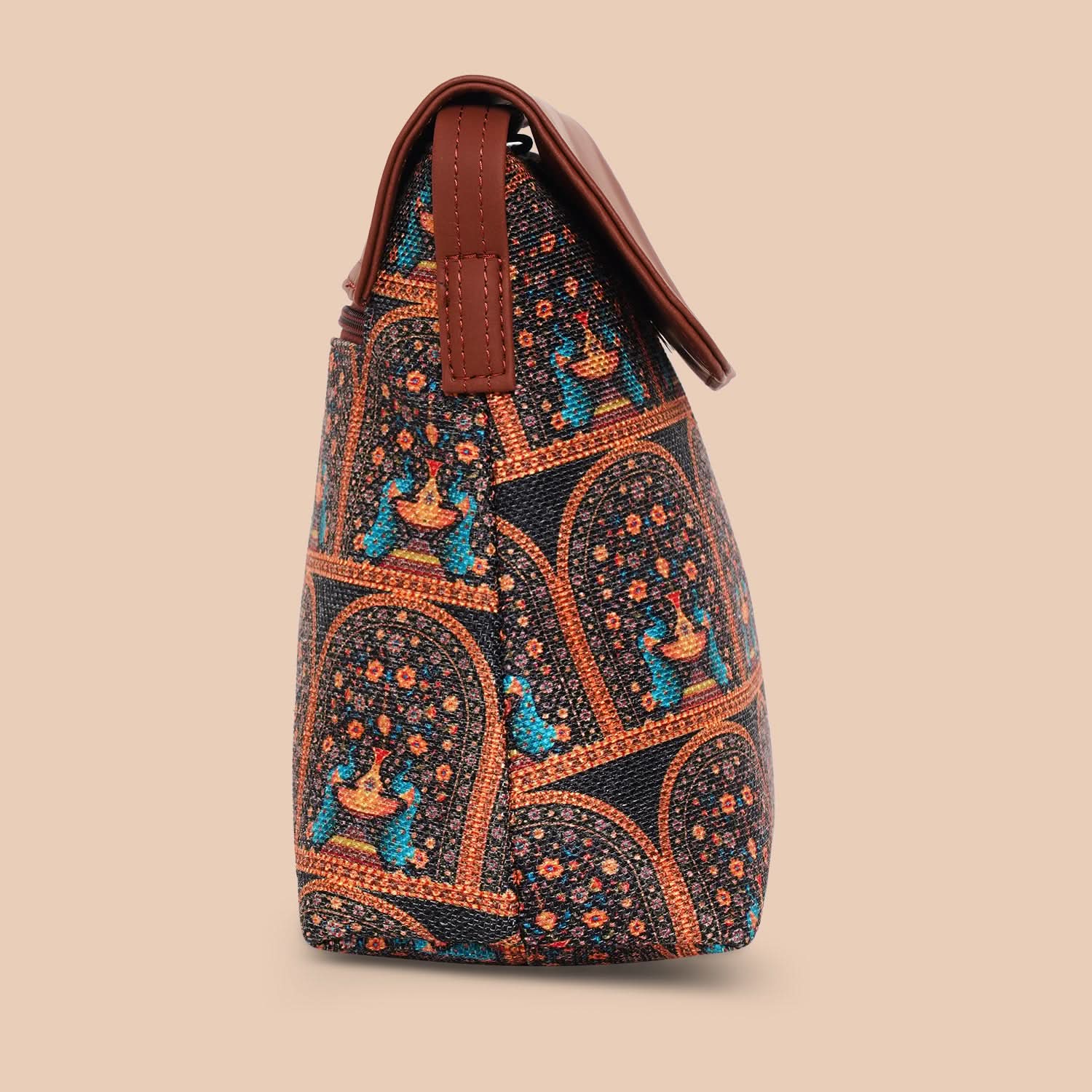 Royal Indian Peacock Motif Flap Sling Bag - Image 9