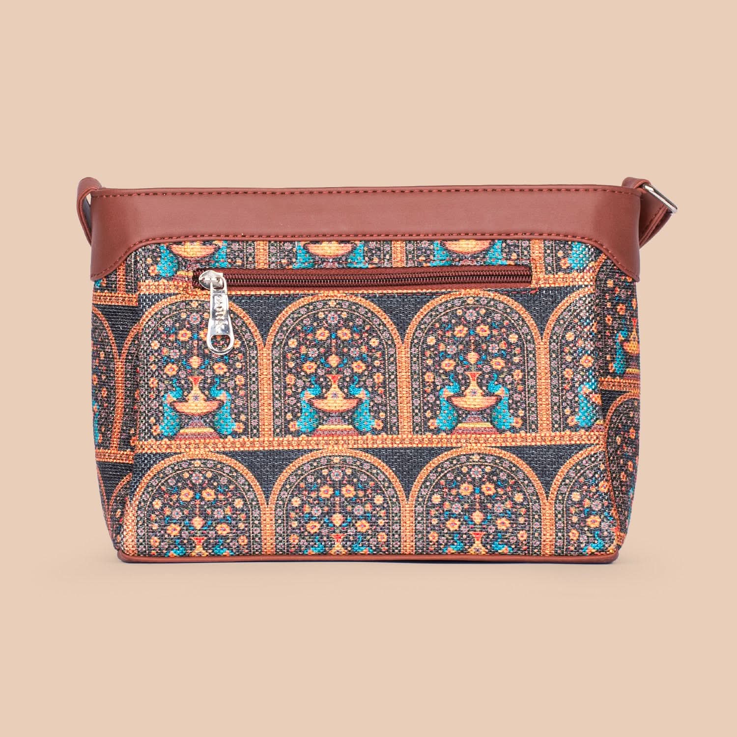 Royal Indian Peacock Motif Harmony Sling Bag - Image 3