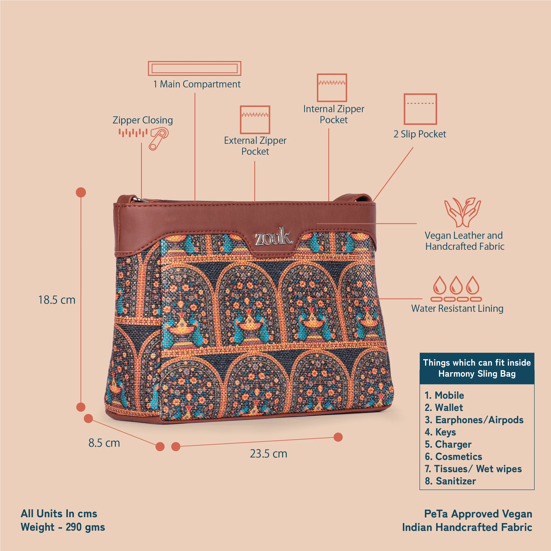 Royal Indian Peacock Motif Harmony Sling Bag - Image 4
