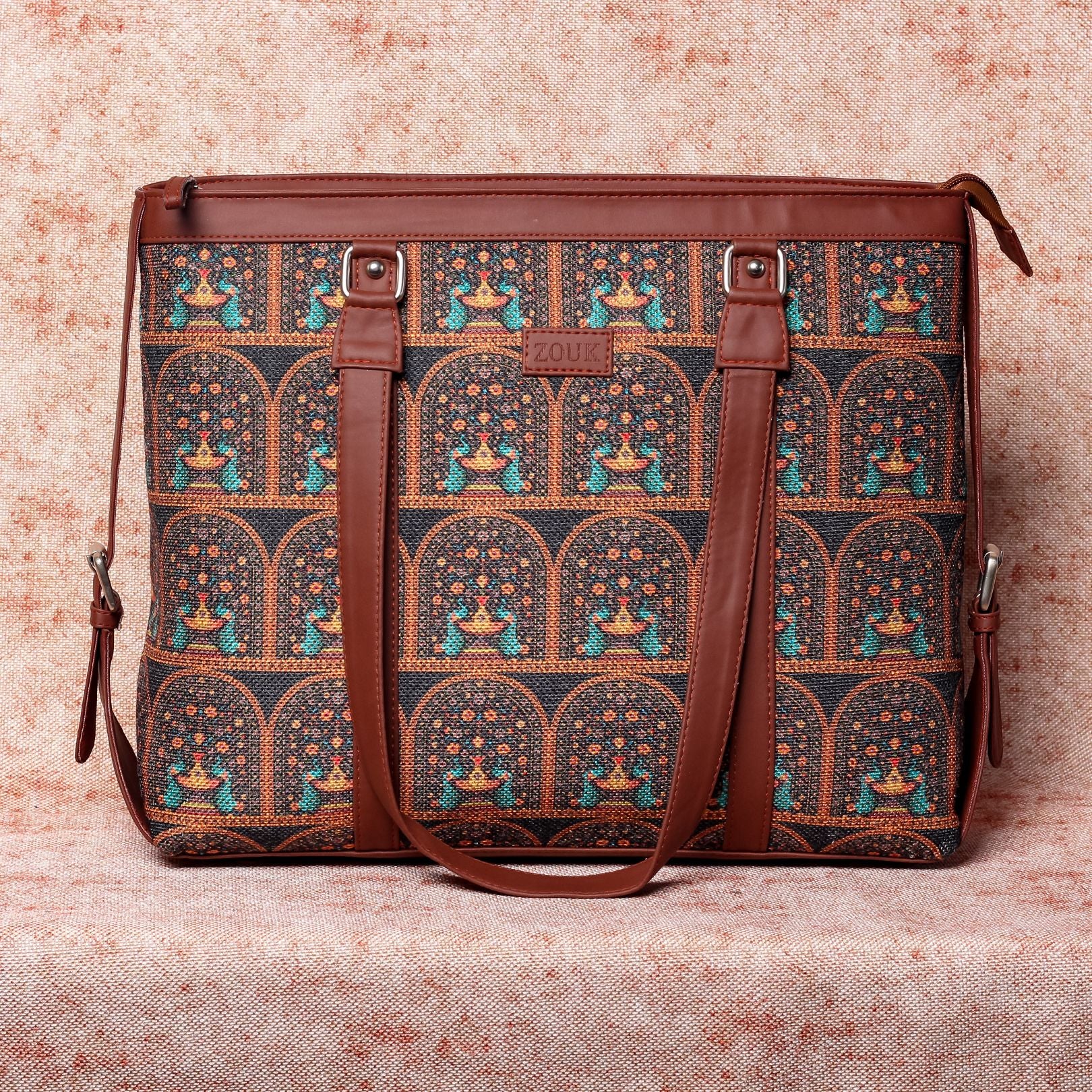 Royal Indian Peacock Motif- Office Bag & Chain Wallet Combo - Image 2