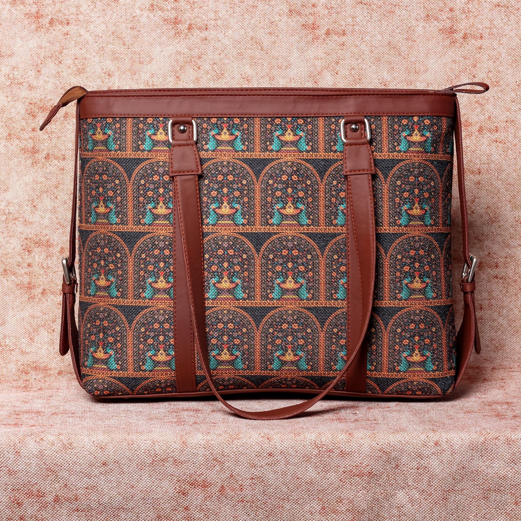 Royal Indian Peacock Motif- Office Bag & Chain Wallet Combo - Image 3