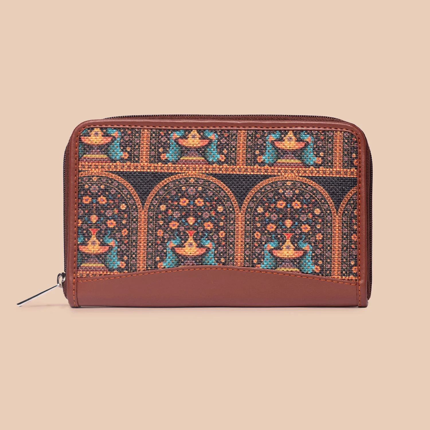 Royal Indian Peacock Motif- Office Bag & Chain Wallet Combo - Image 7