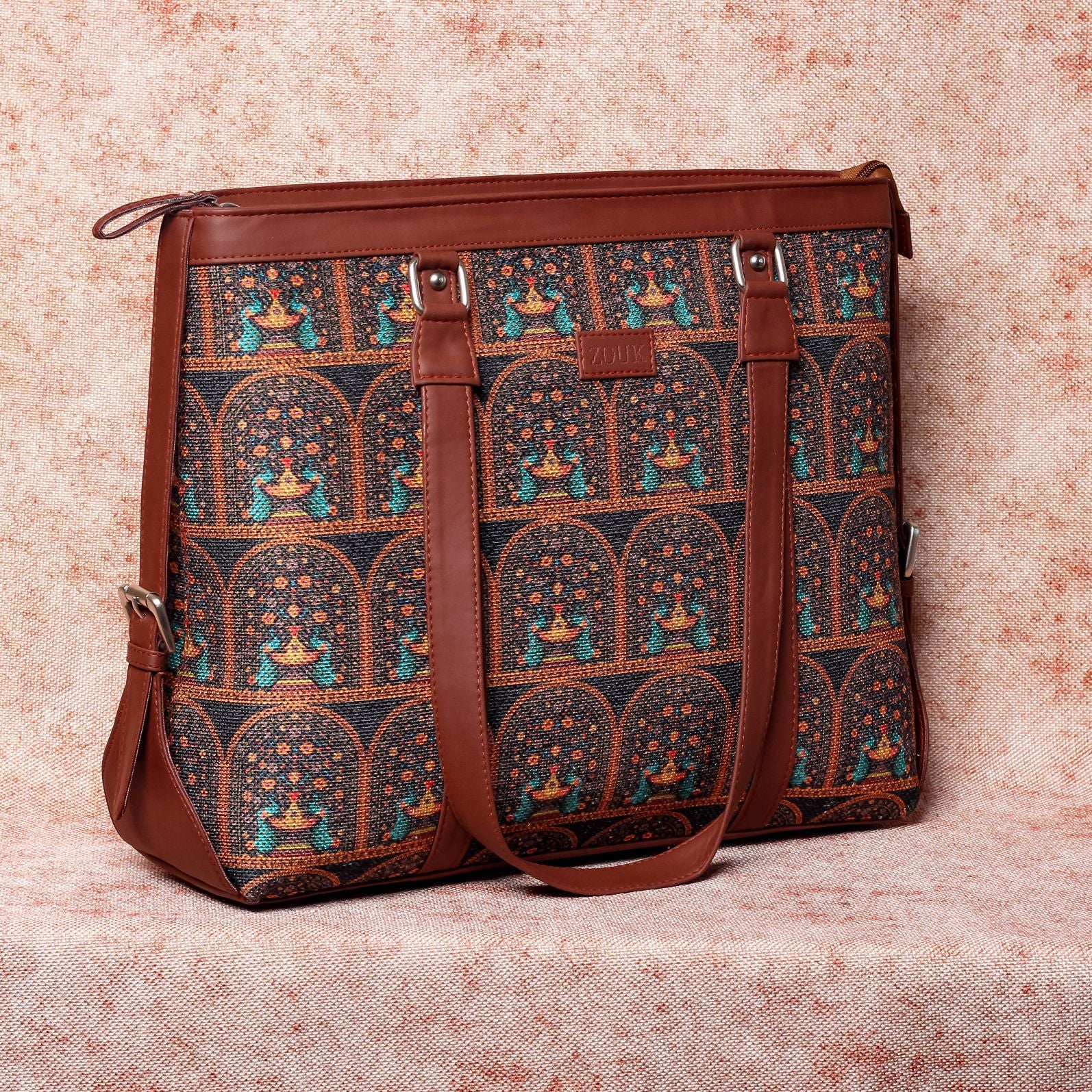 Royal Indian Peacock Motif - Office Bag & Classic Zipper Wallet Combo - Image 4