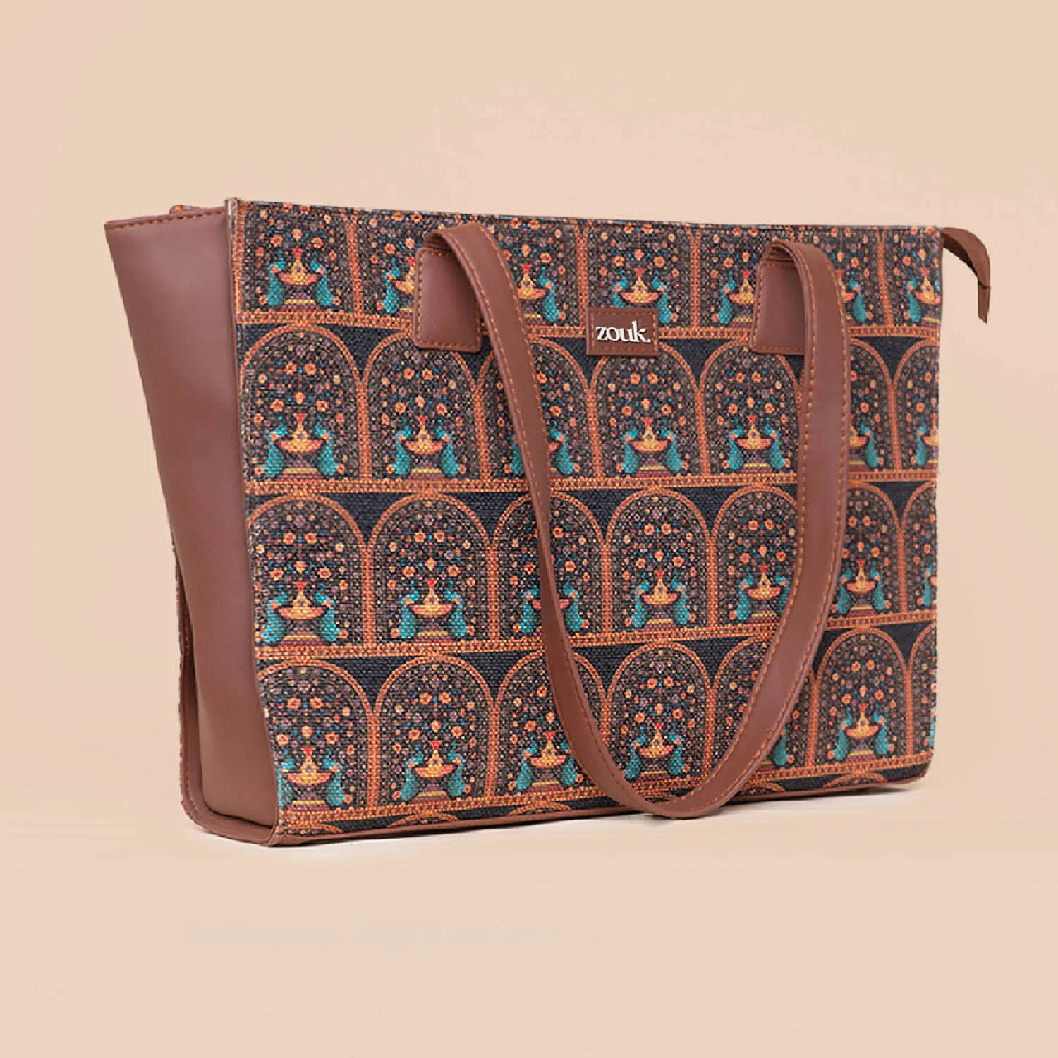 Royal Indian Peacock Motif Office Tote Bag - Image 3
