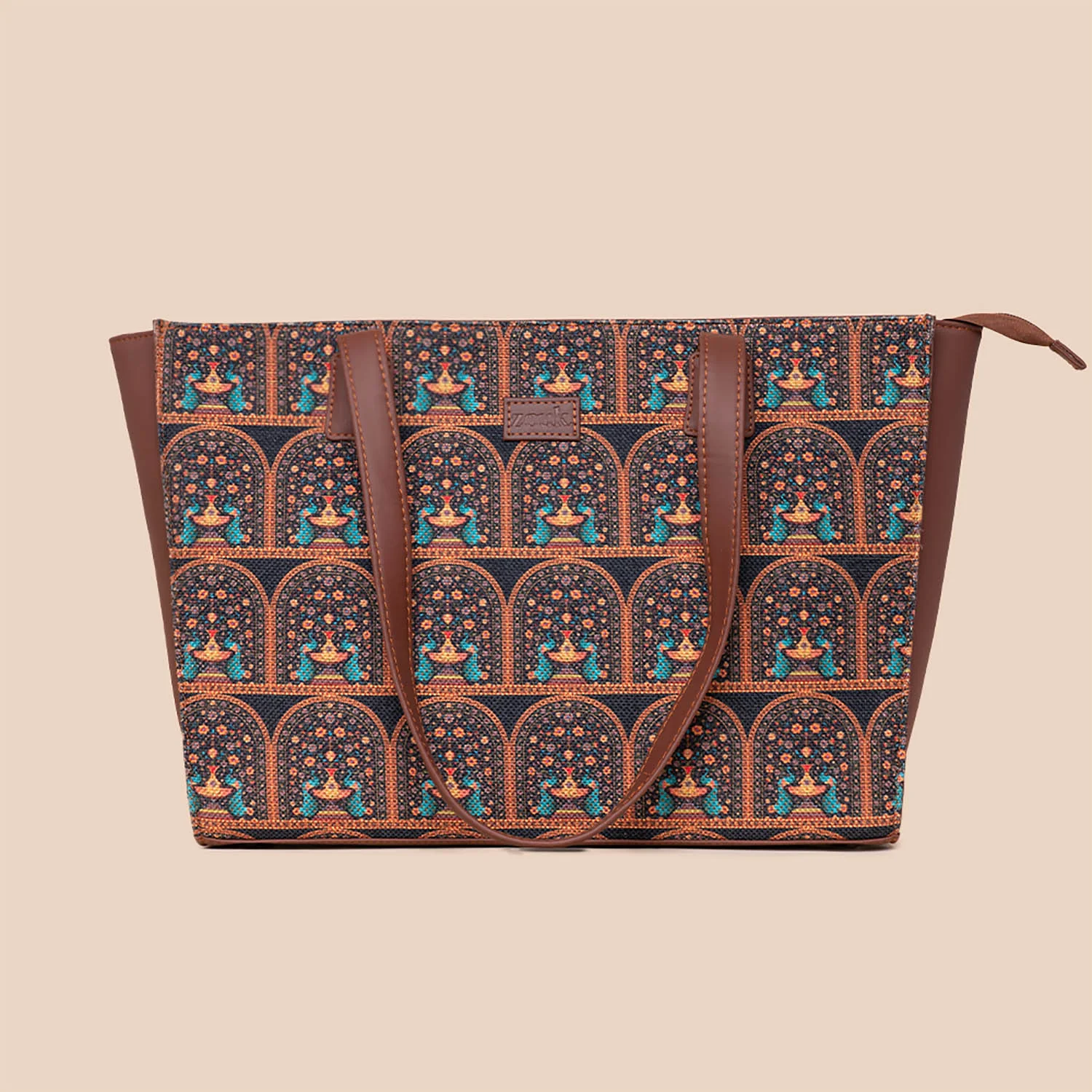 Royal Indian Peacock Motif - Office Tote Bag & Chain Wallet Combo - Image 2