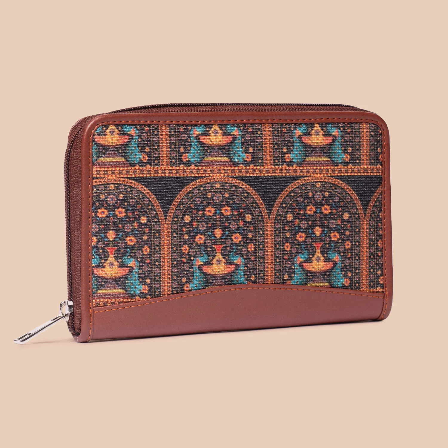 Royal Indian Peacock Motif - Office Tote Bag & Chain Wallet Combo - Image 8
