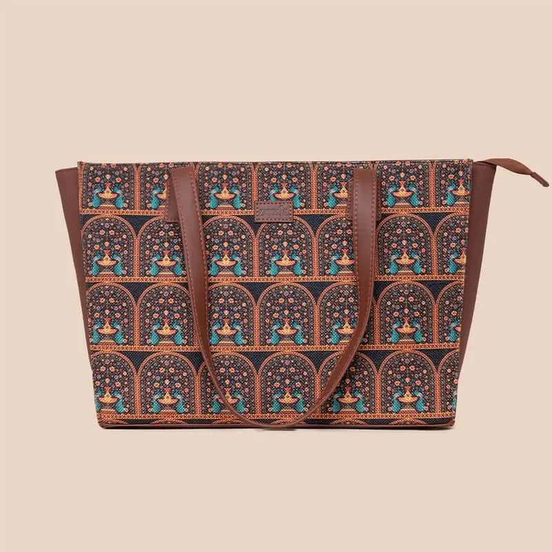 Royal Indian Peacock Motif - Office Tote Bag & Sling Bag Combo - Image 2