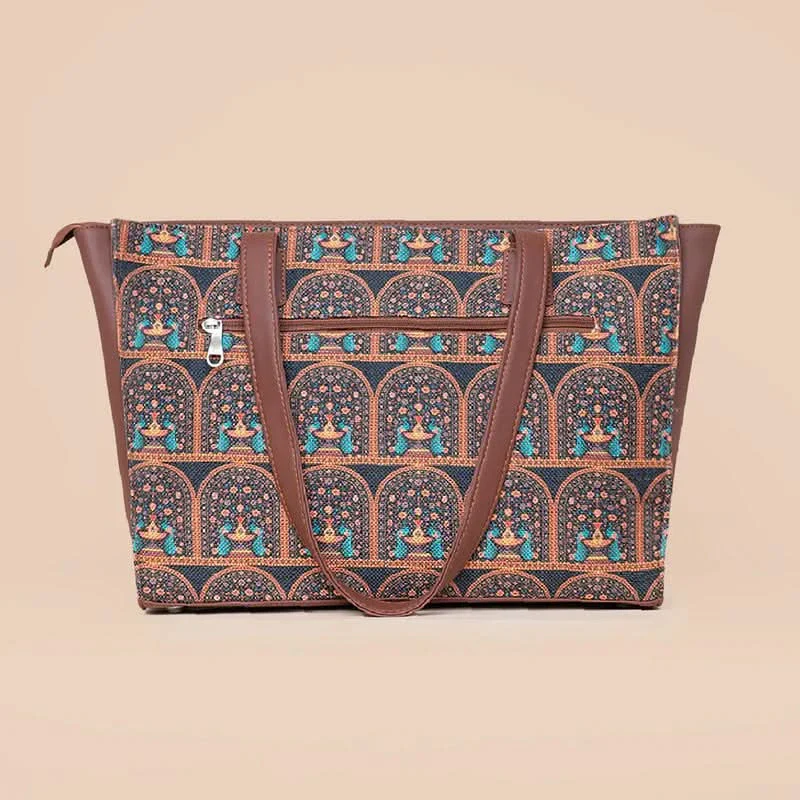 Royal Indian Peacock Motif - Office Tote Bag & Sling Bag Combo - Image 3