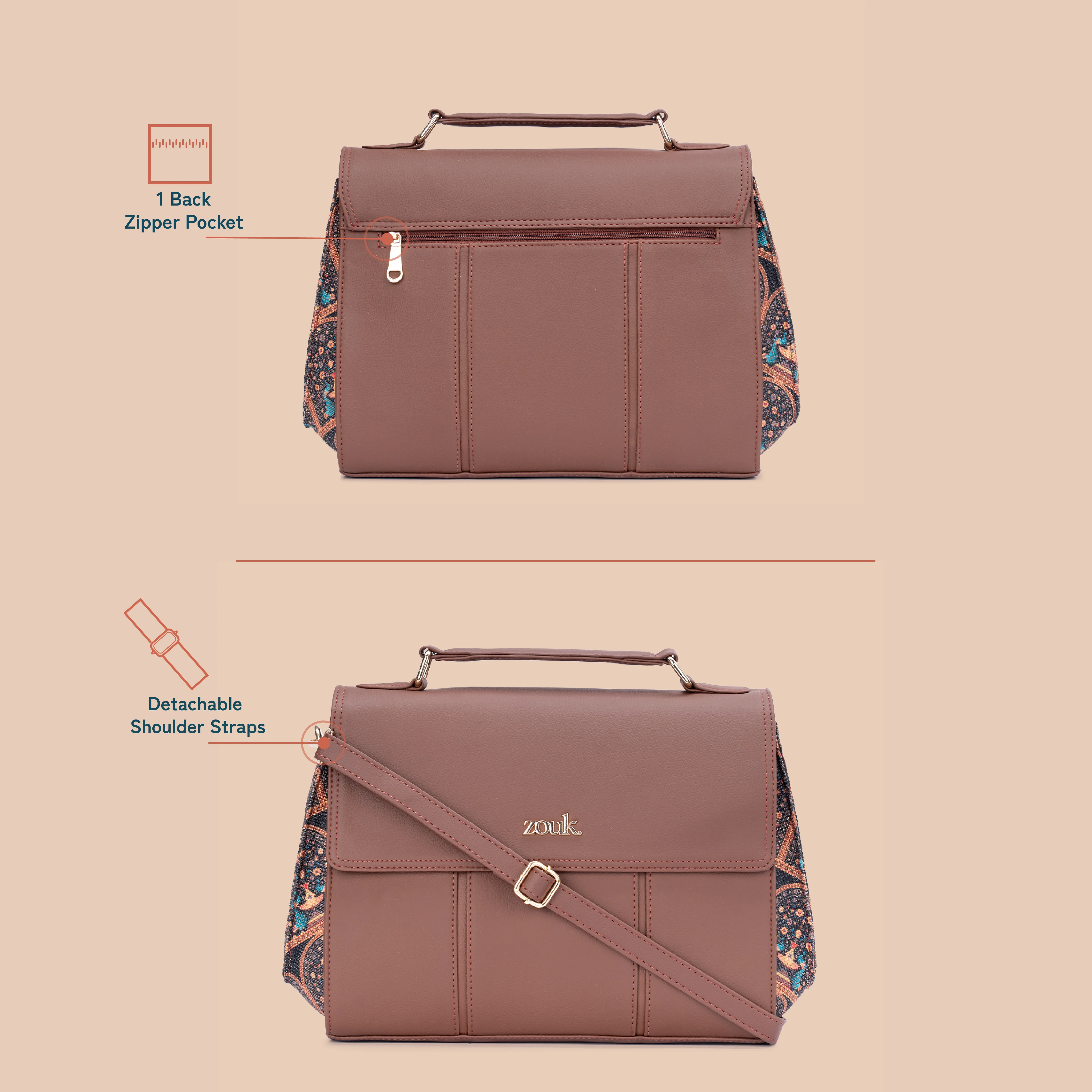 Rhea Kapoor Satchel Bag - Royal Indian Peacock Motif - Image 4