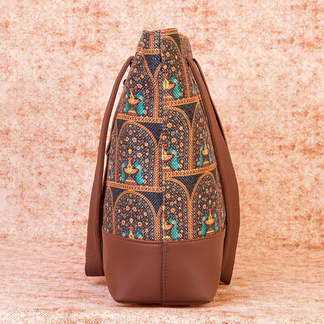 Royal Indian Peacock Motif Shoulder Tote Bag - Image 5