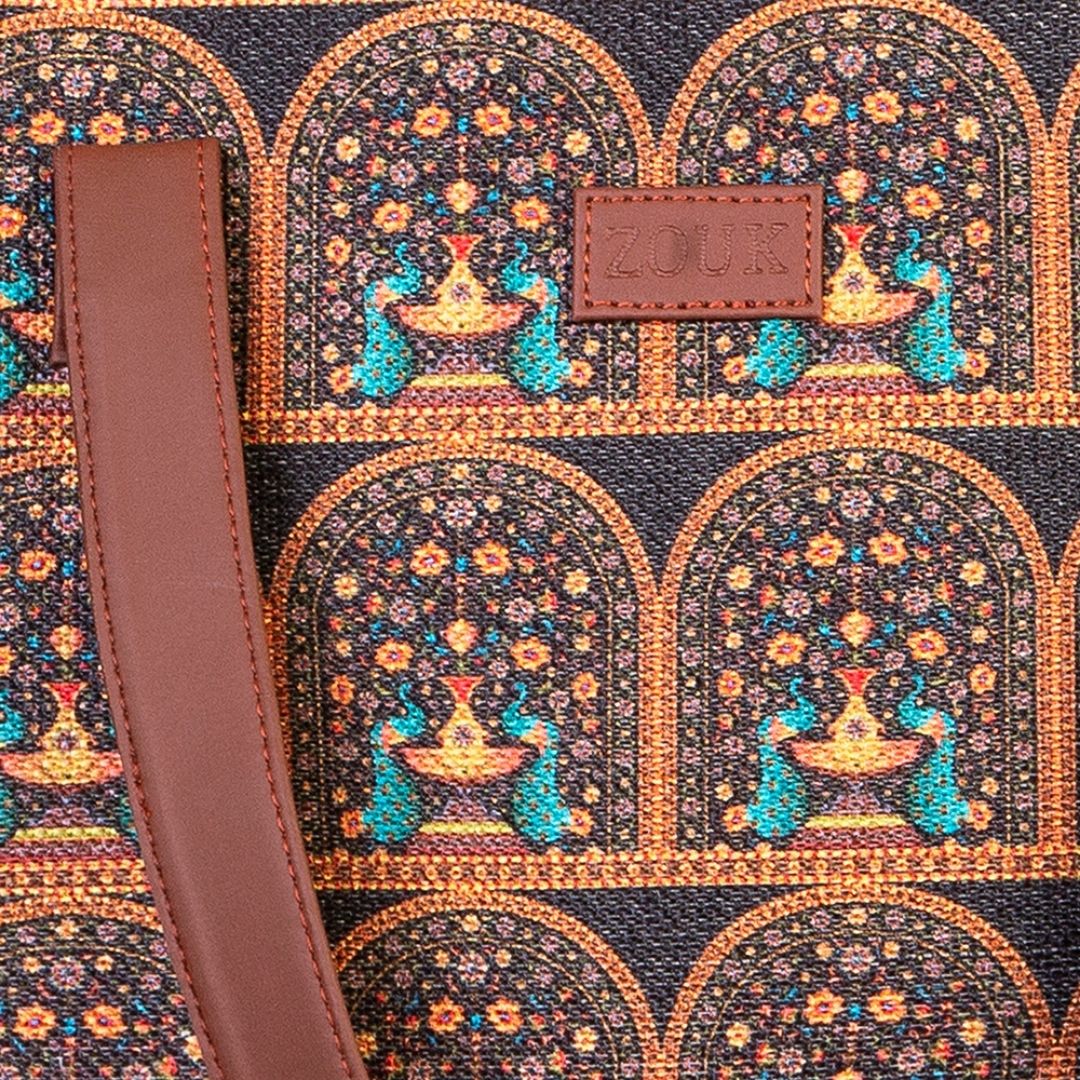 Royal Indian Peacock Motif Shoulder Tote Bag - Image 6