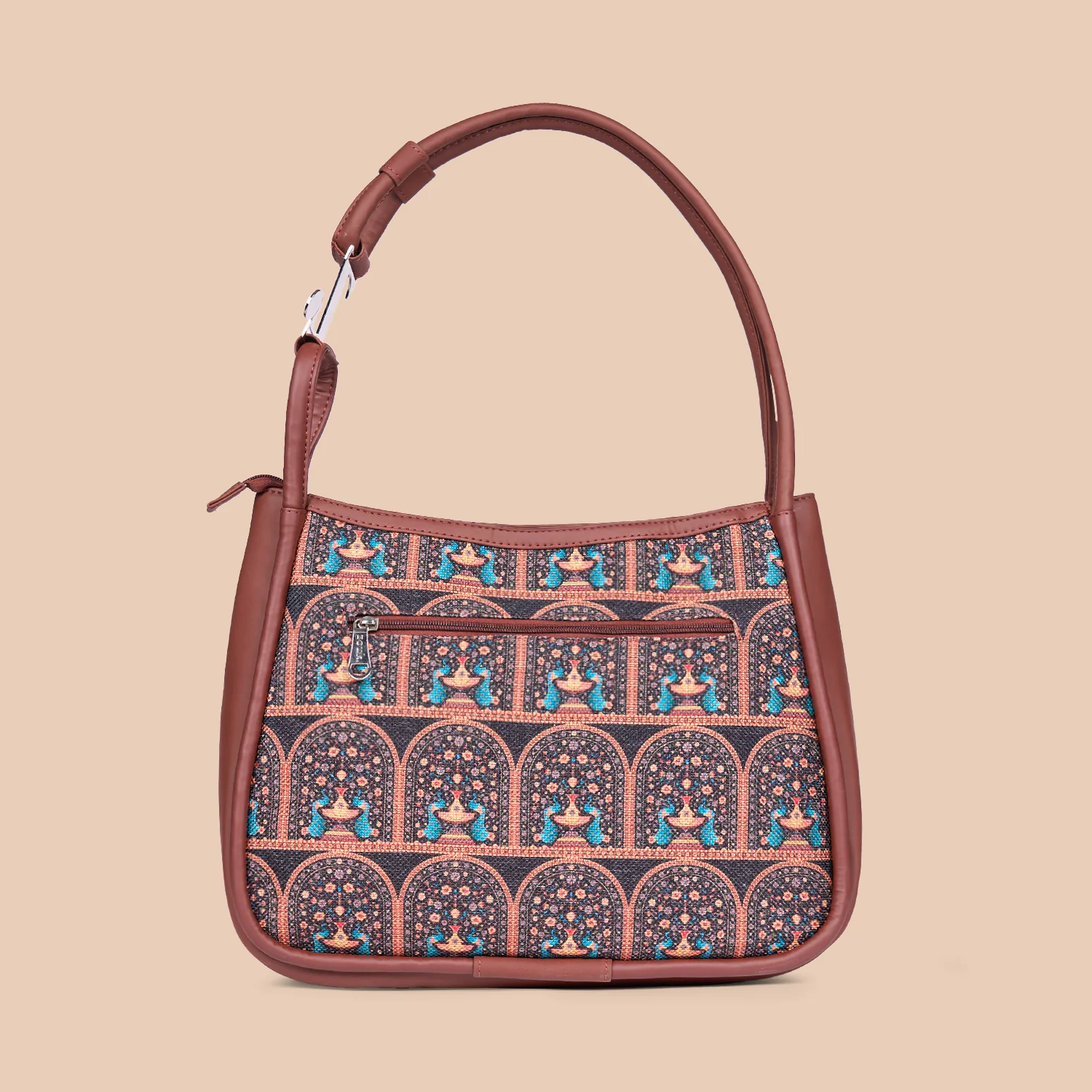 Royal Indian Peacock Motif Sleek Shoulder Bag - Image 3