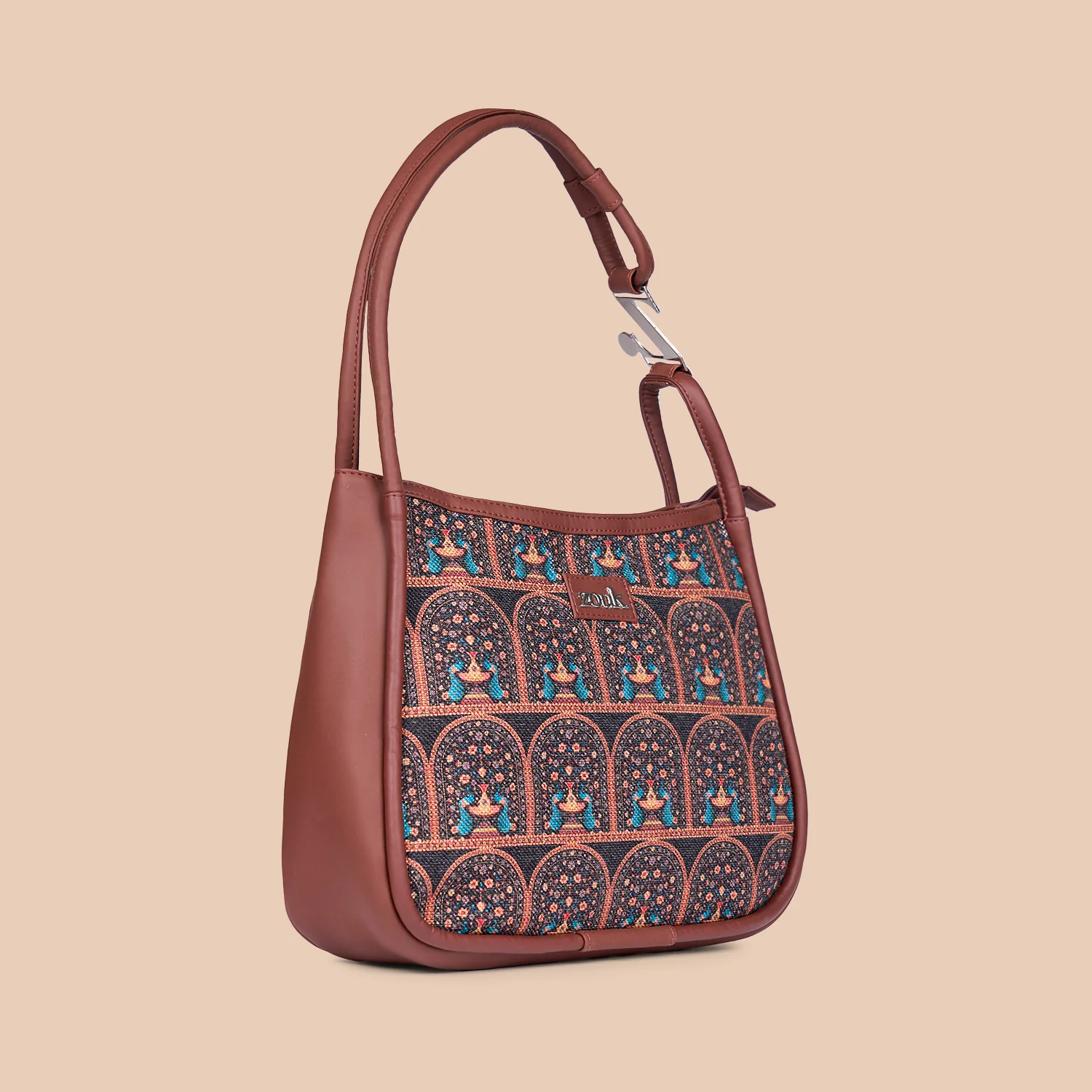 Royal Indian Peacock Motif Sleek Shoulder Bag - Image 4
