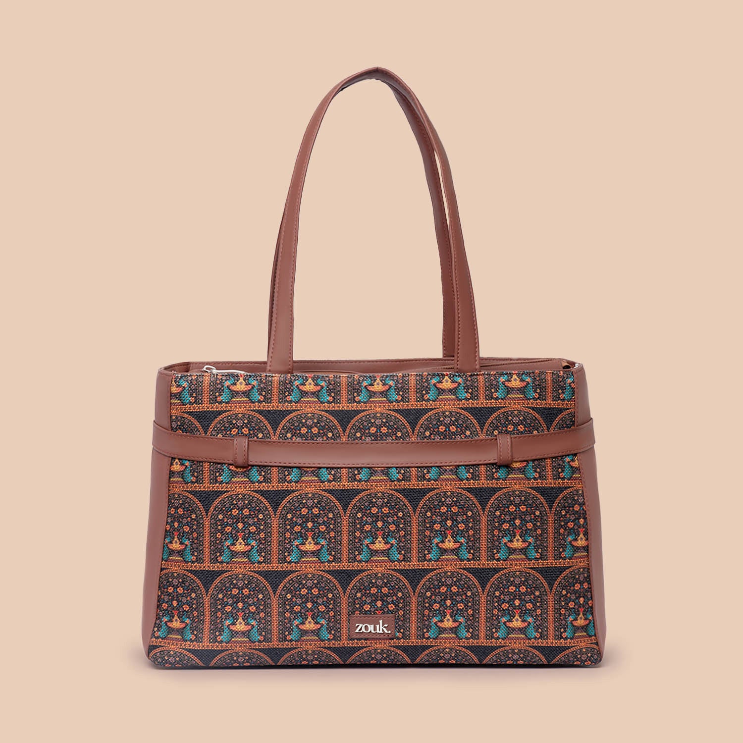 Royal Indian Peacock Motif Statement Office Bag - Image 2