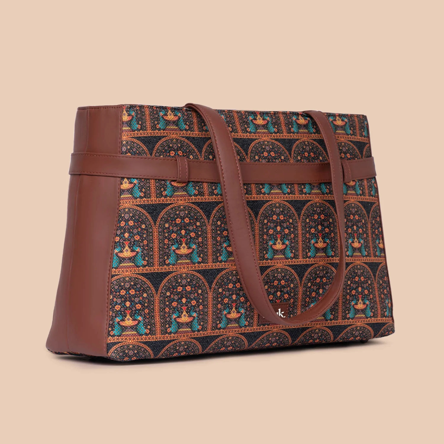 Royal Indian Peacock Motif Statement Office Bag - Image 4