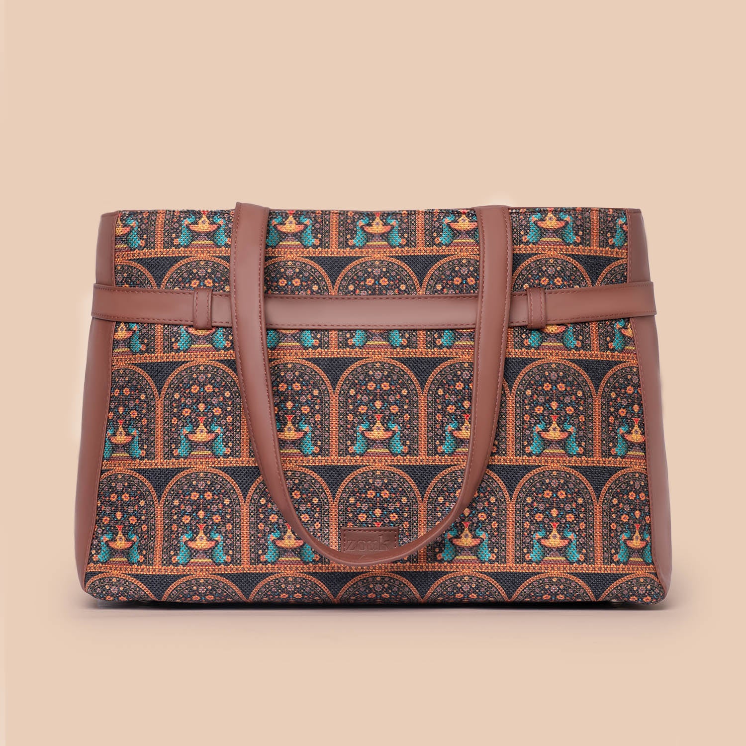 Royal Indian Peacock Motif - Statement Office Bag & Regular Sling Bag Combo - Image 2
