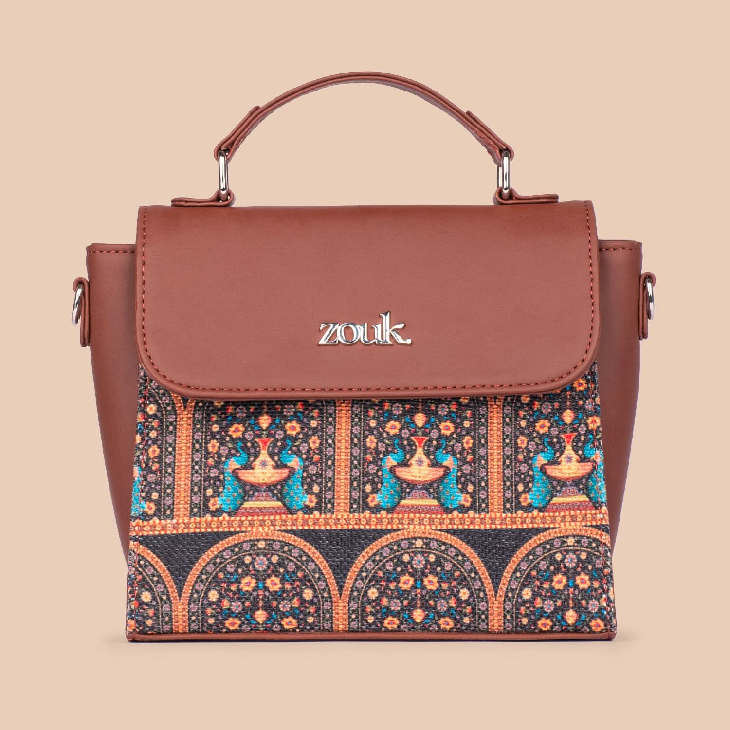 Royal Indian Peacock Motif Statement Sling Bag - Image 11