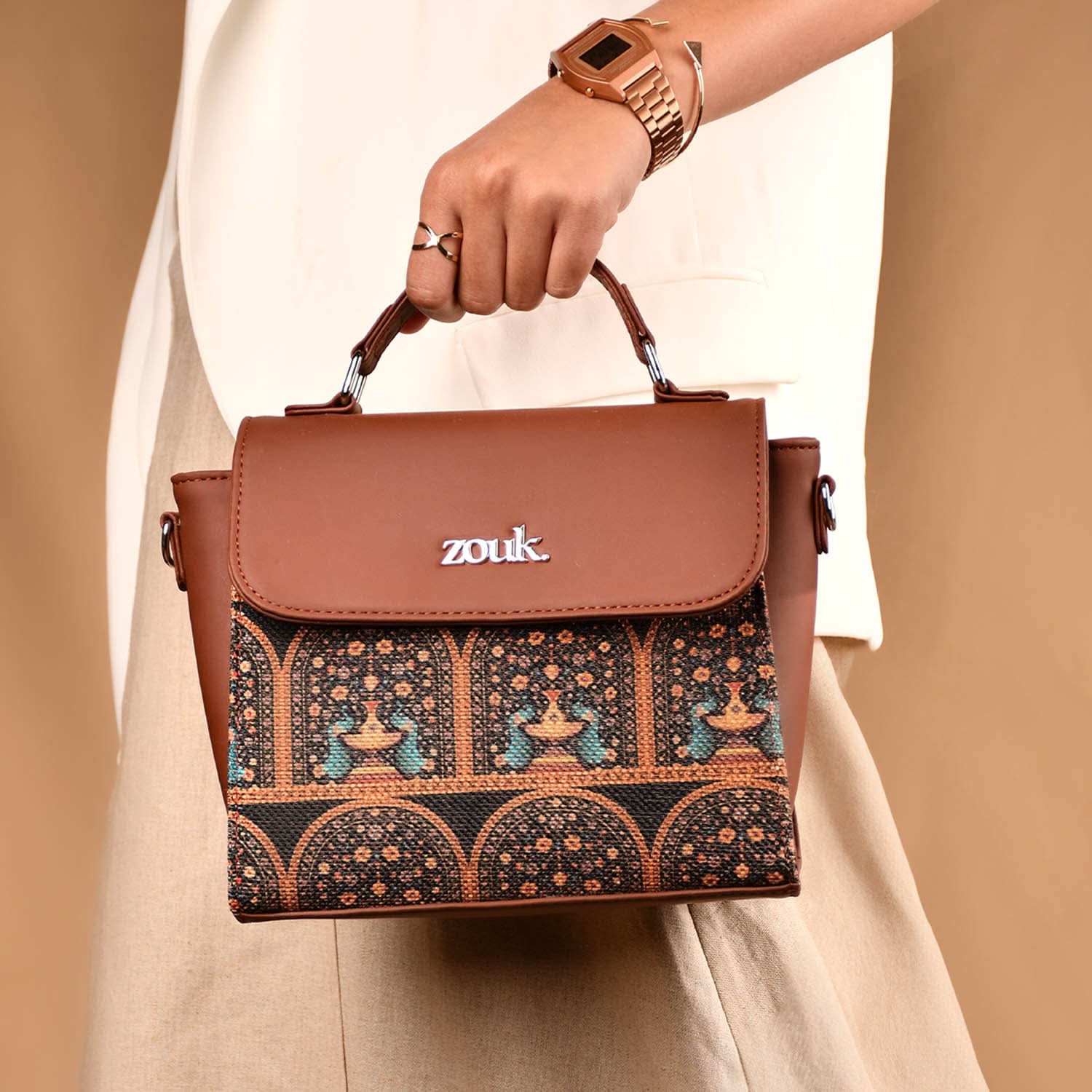Royal Indian Peacock Motif Statement Sling Bag - Image 2